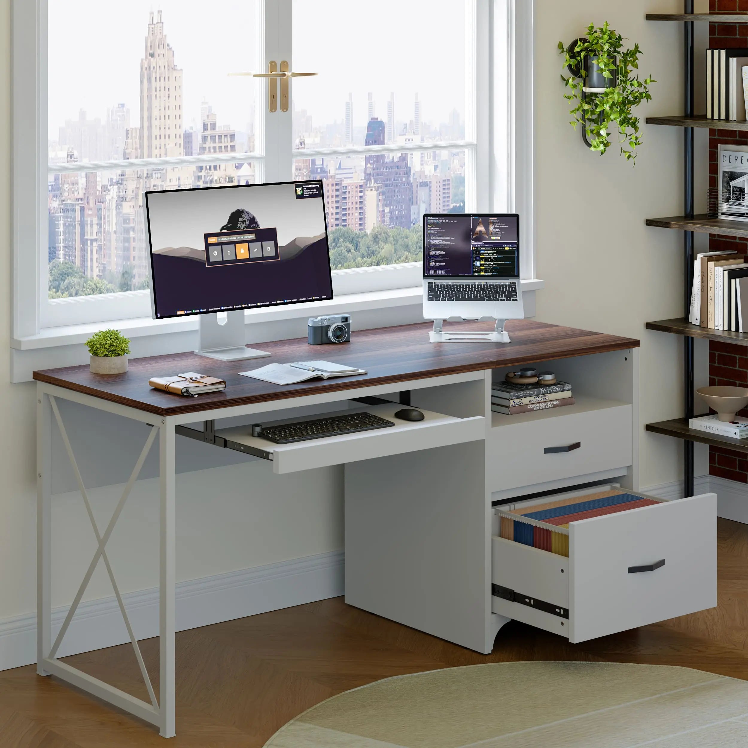 55 inch industrial office computer desk with storage Bestier