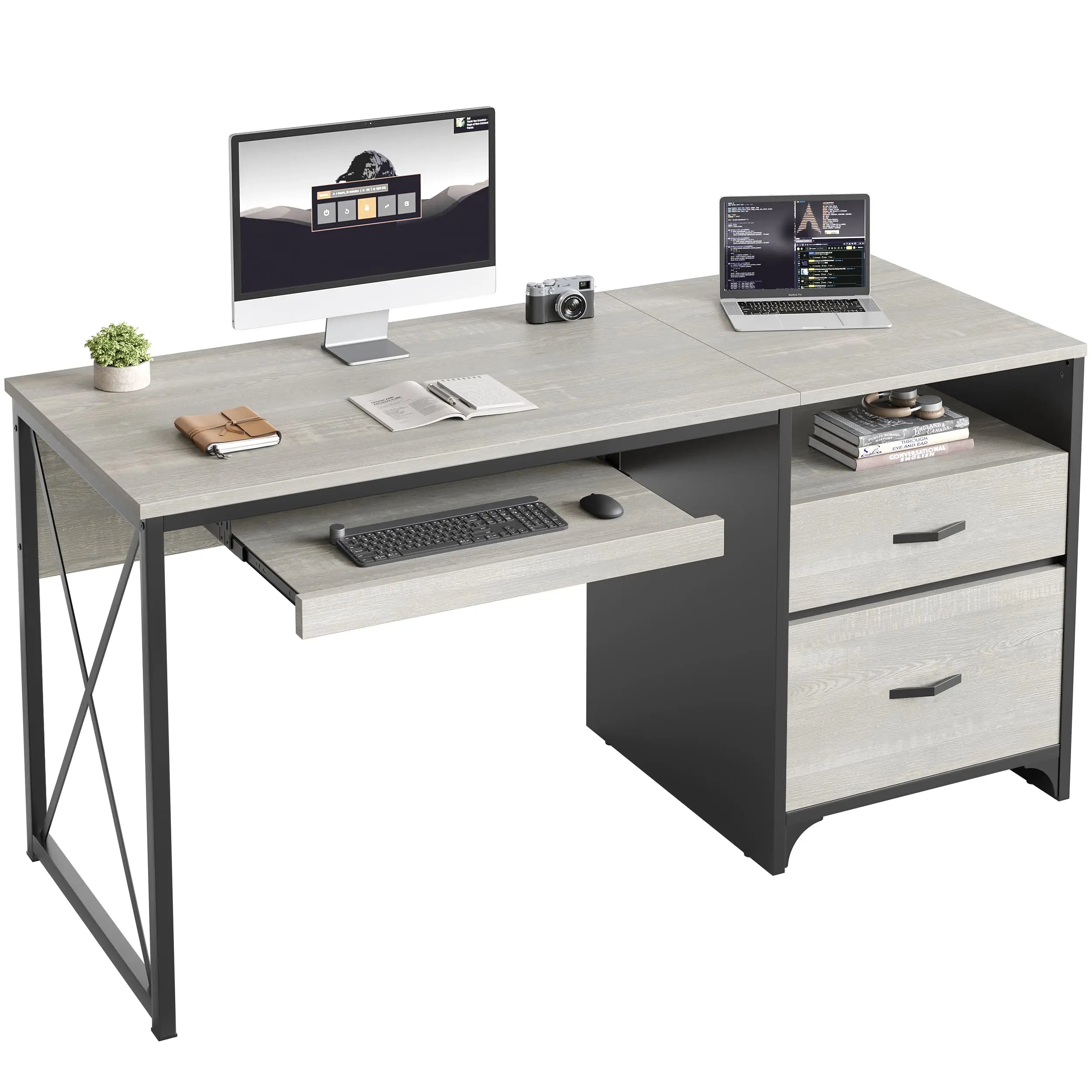 55 inch industrial office computer desk with storage Bestier