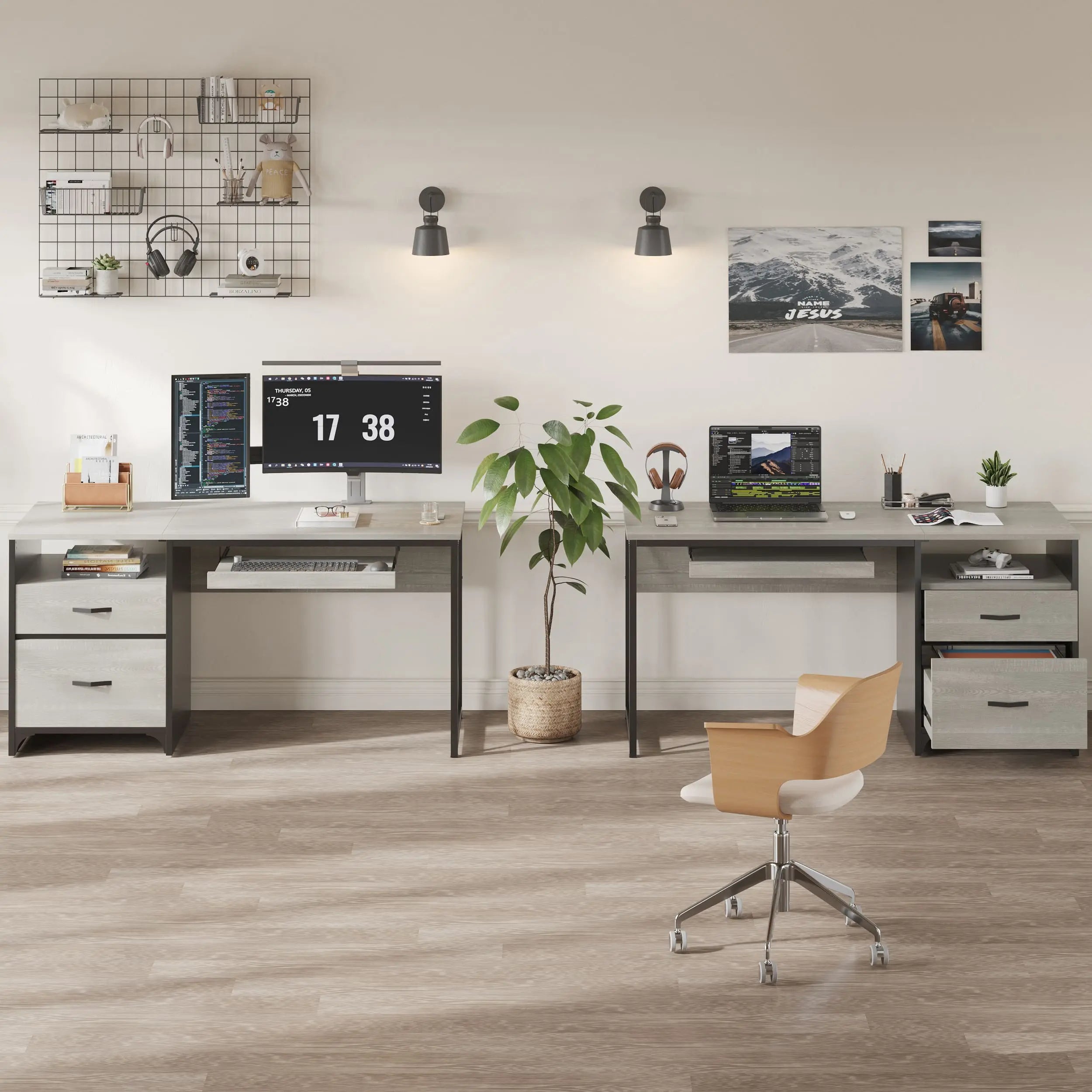 55 inch industrial office computer desk with storage Bestier