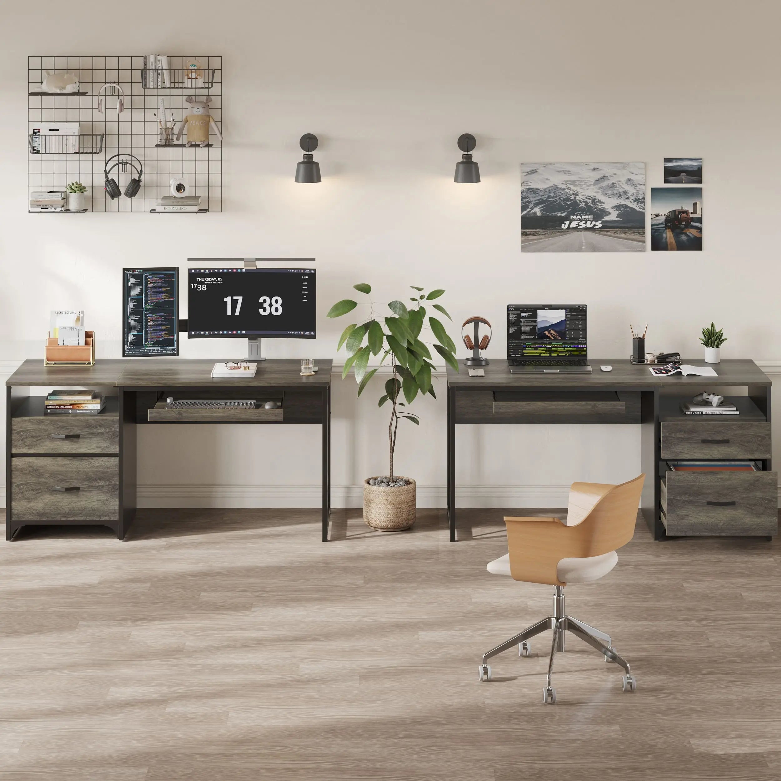 55 inch industrial office computer desk with storage Bestier