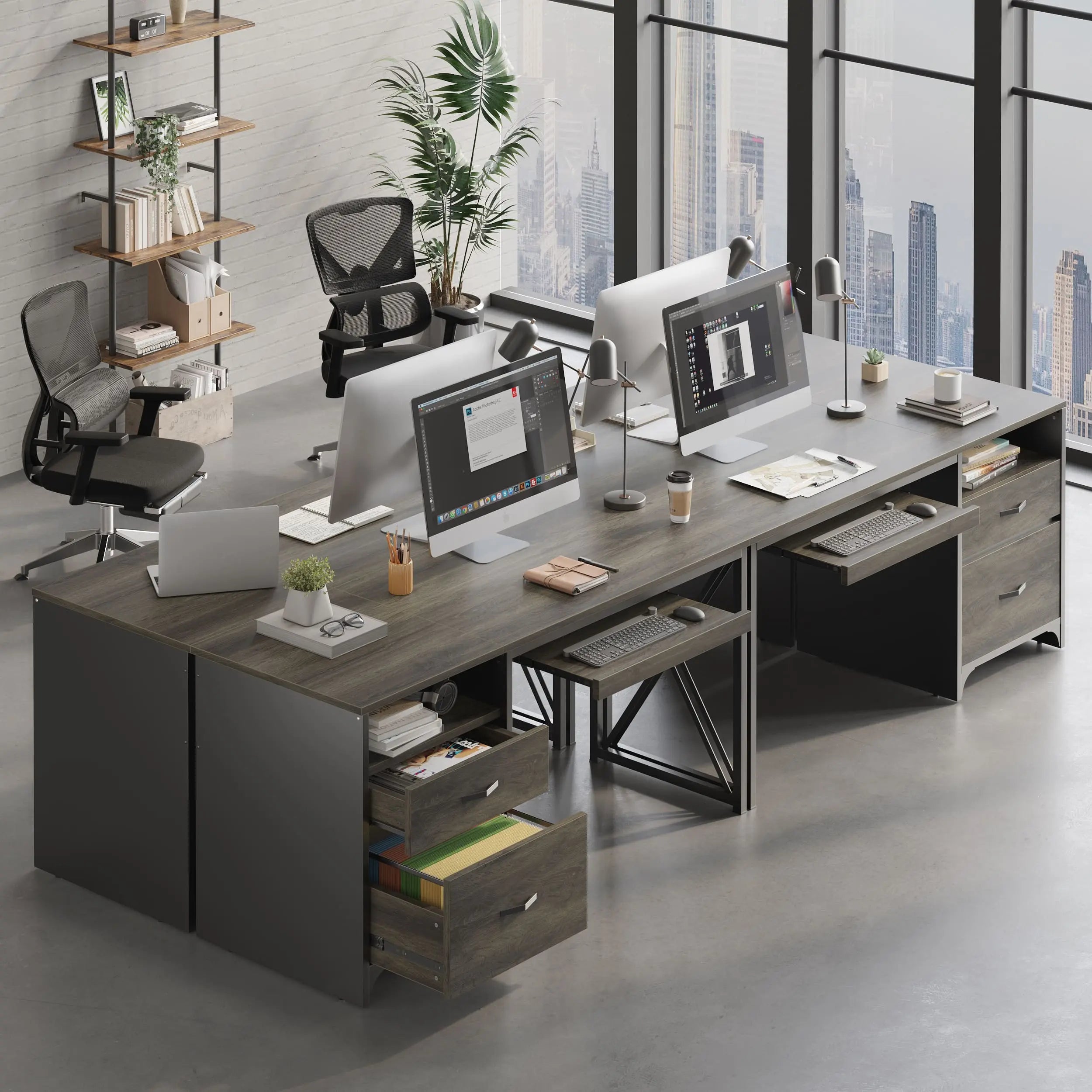 55 inch industrial office computer desk with storage Bestier