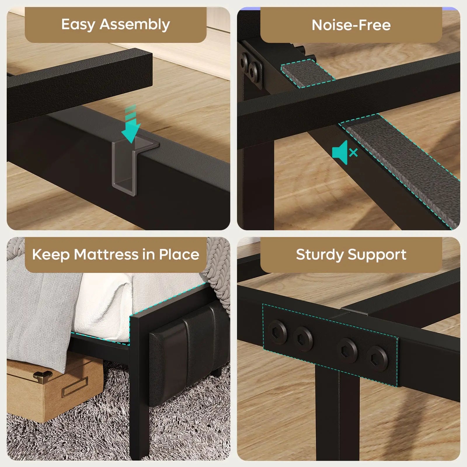 the features of this bed frame with charging station