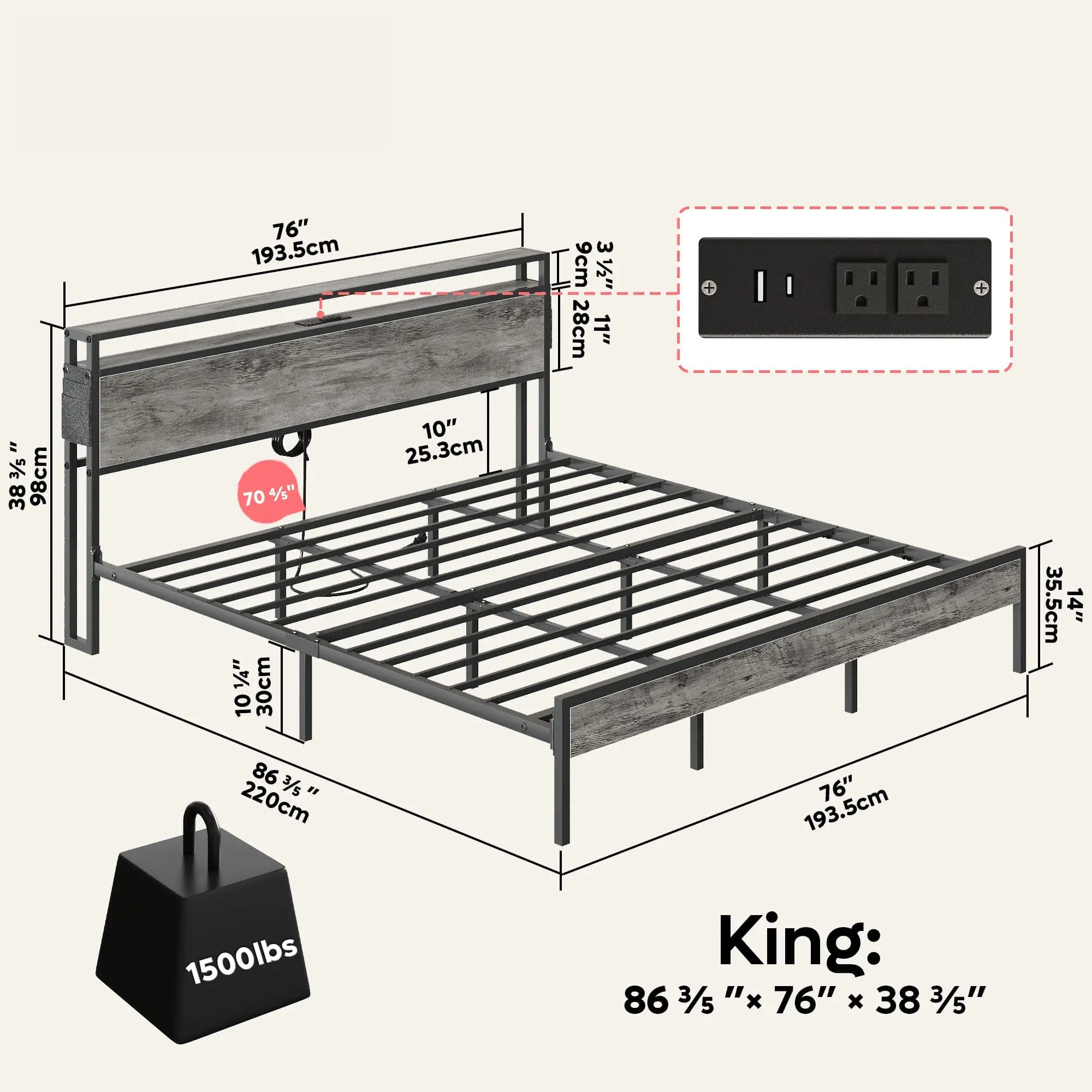 king bed frame with headboard Bestier