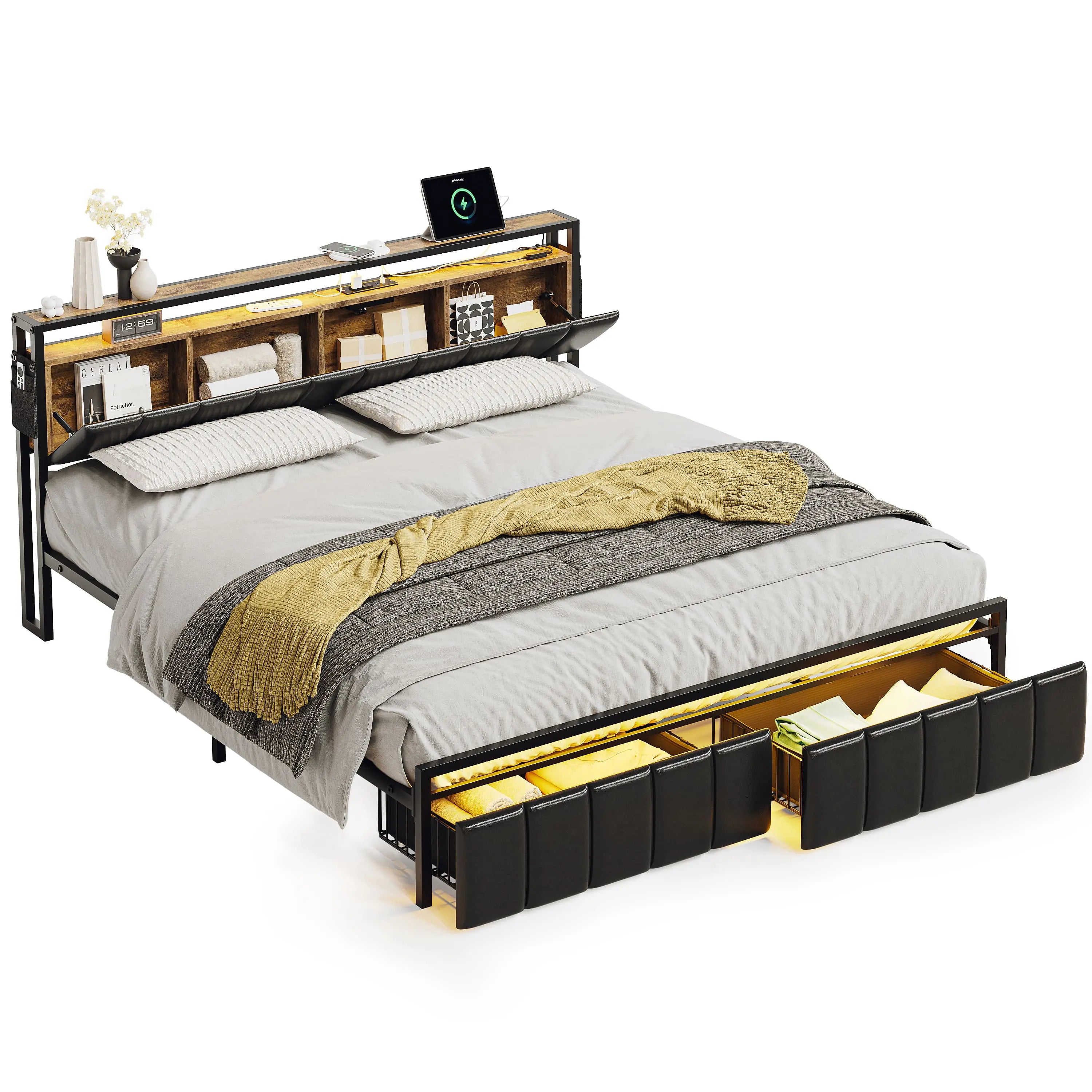 black pu leather platform king bed frame Bestier