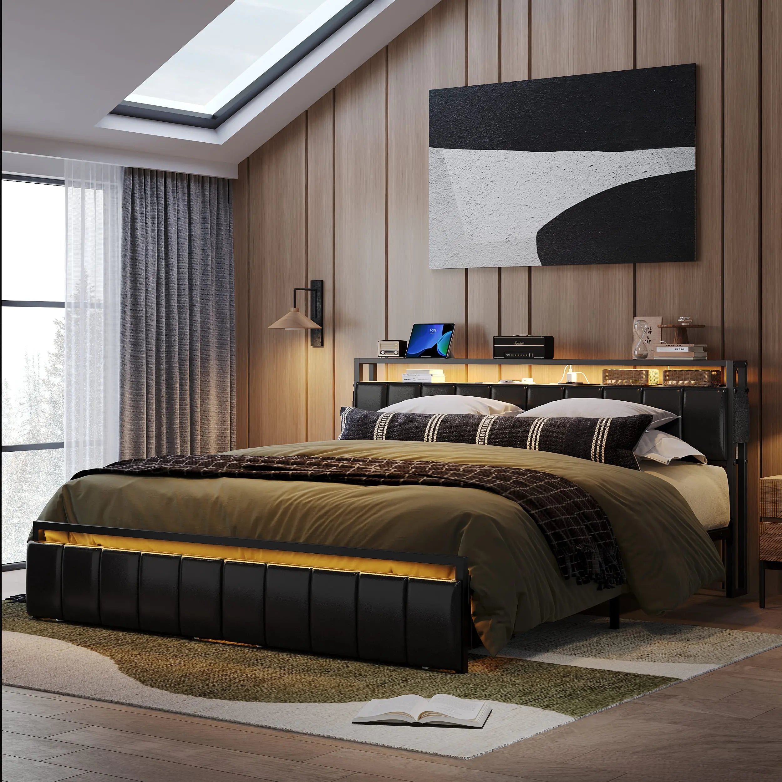 black pu leather platform king bed frame Bestier