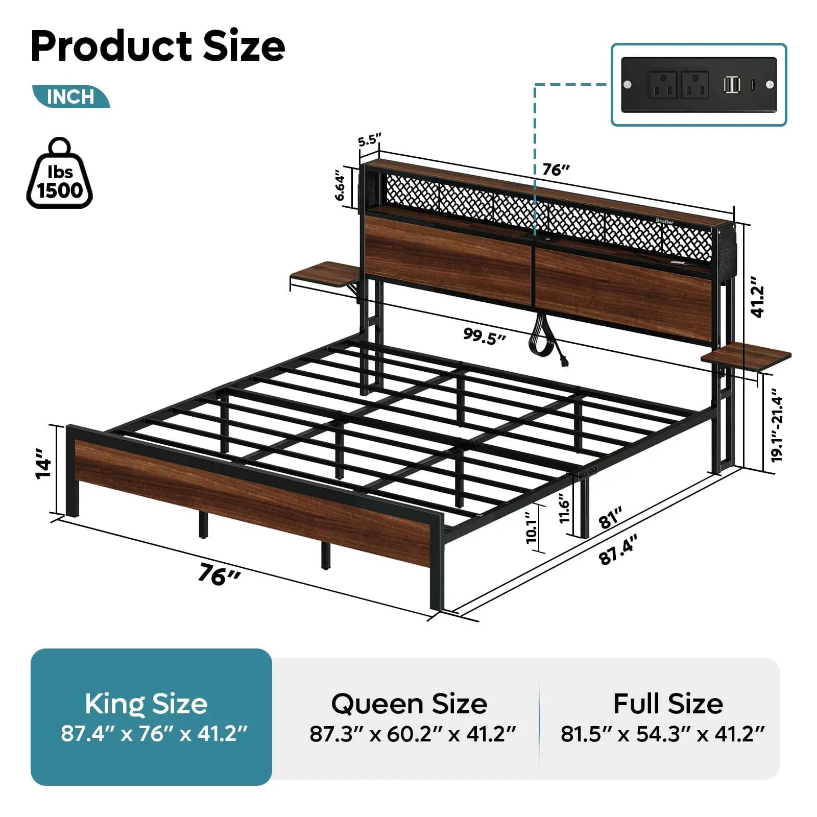 the size of the king size bed frame with headboard