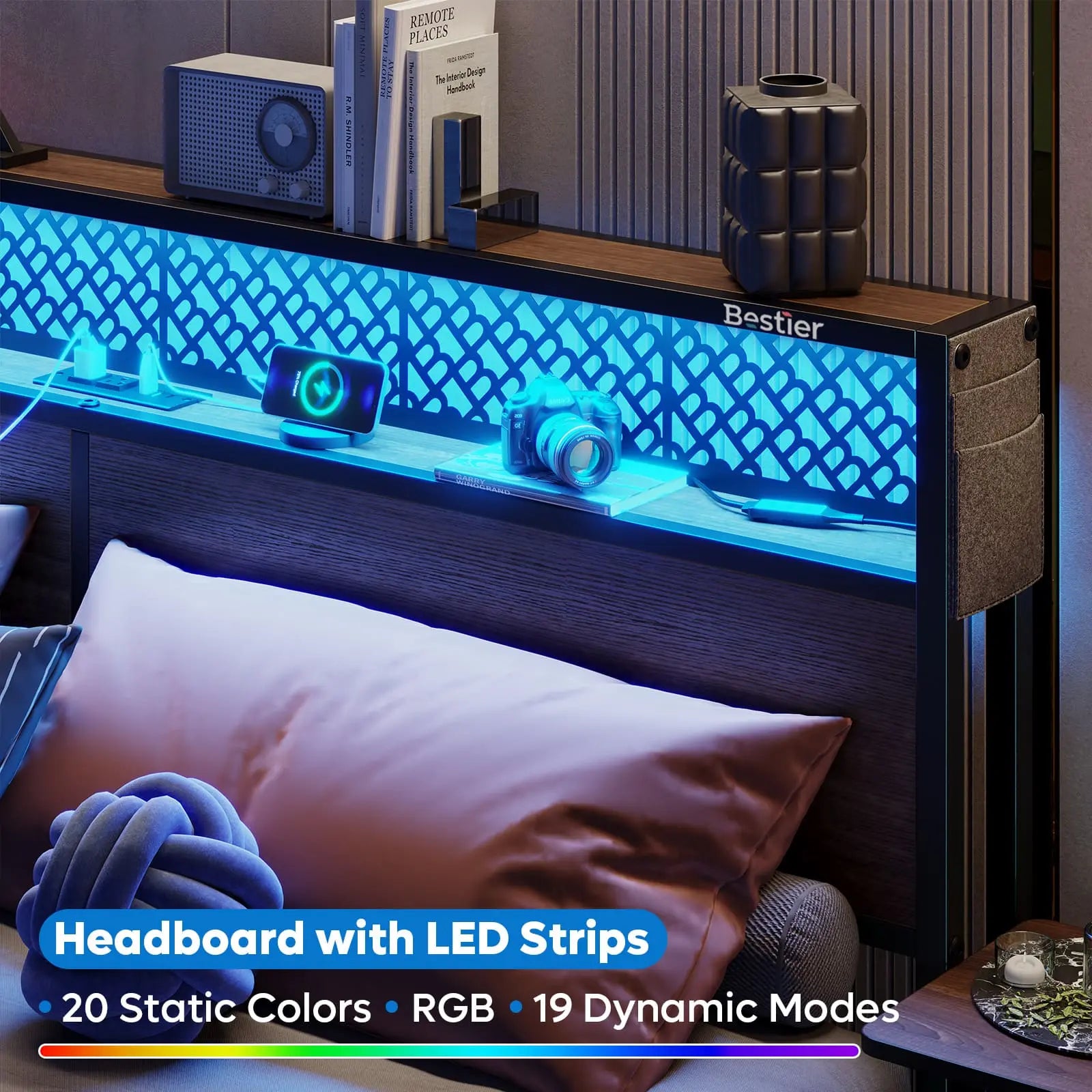 the headboard with led strips of this bed frame