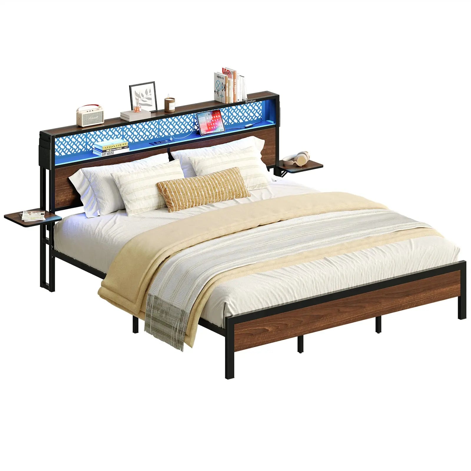 the bed frame with headboard in the white background