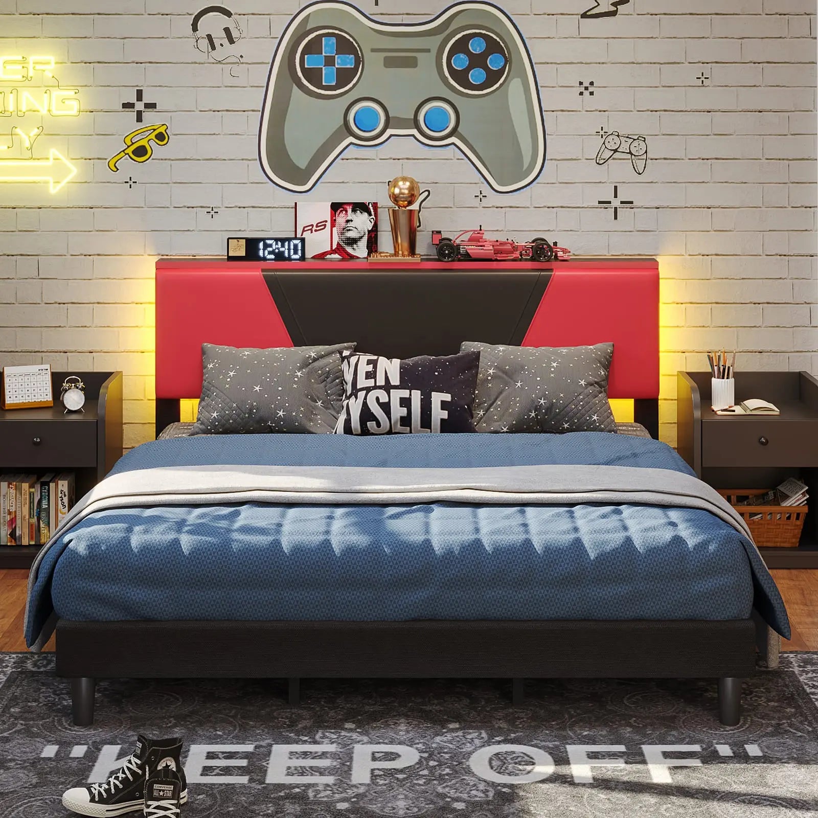 king size gaming style led bed frame Bestier