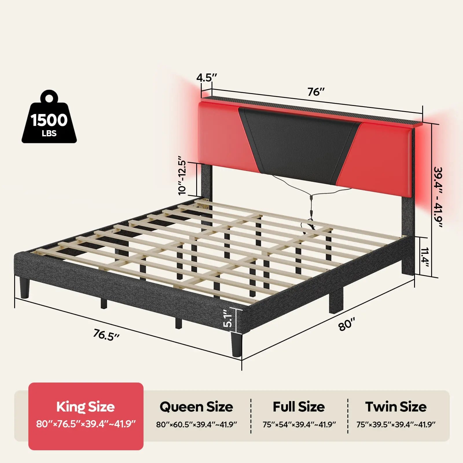 king size gaming style led bed frame Bestier