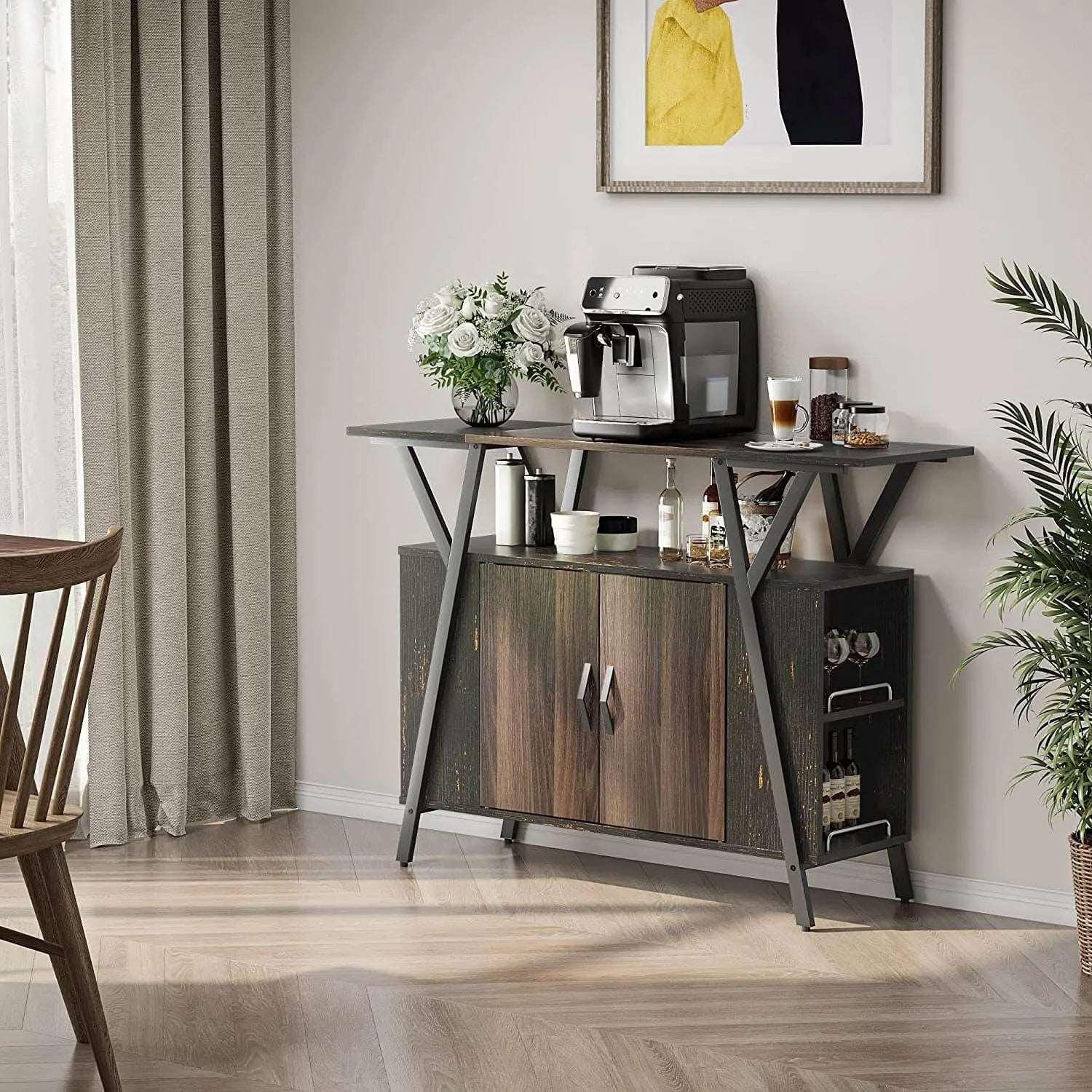 Buffet Table of Dark Walnut with Storage Drawers