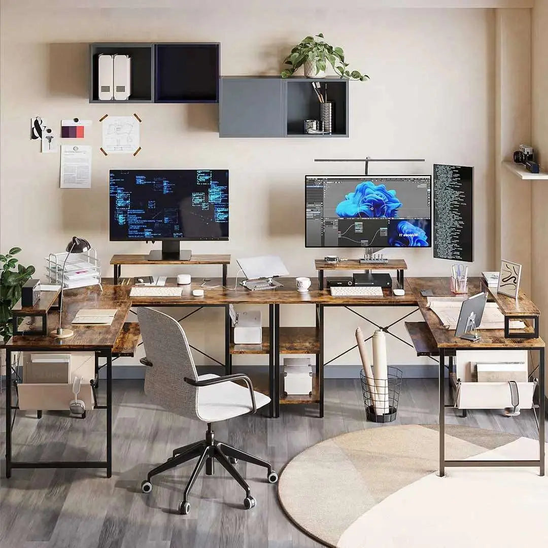 Rustic Brown L Shaped Computer Desk with Keyboard Tray