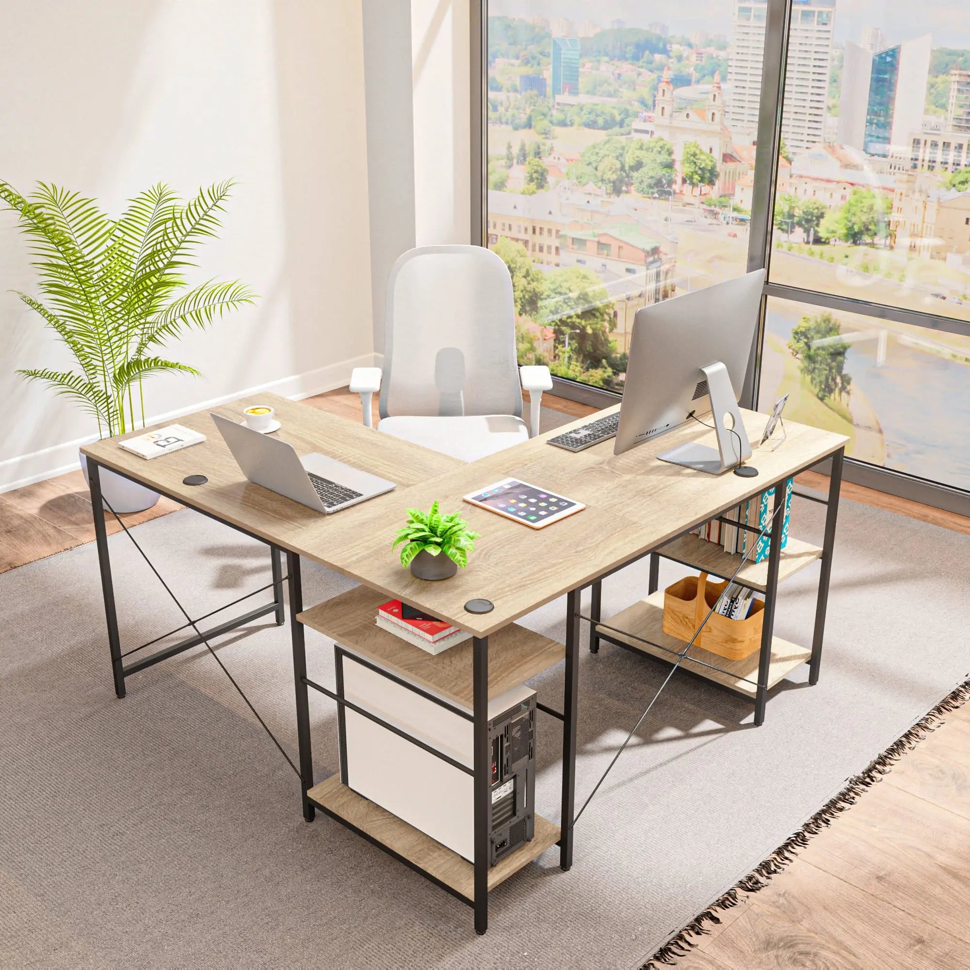 the oak two person l shaped computer desk