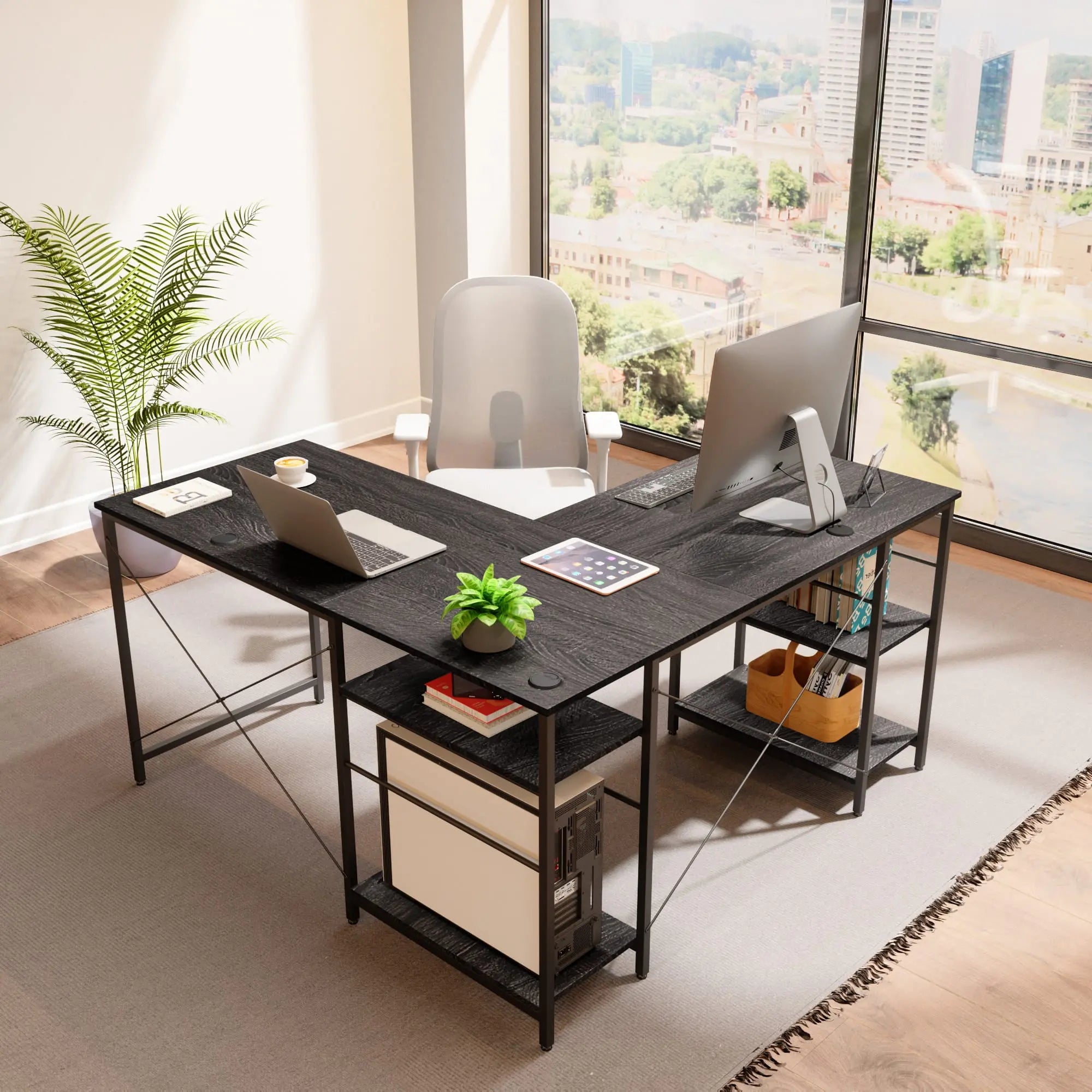 the charcoal two person l shaped computer desk