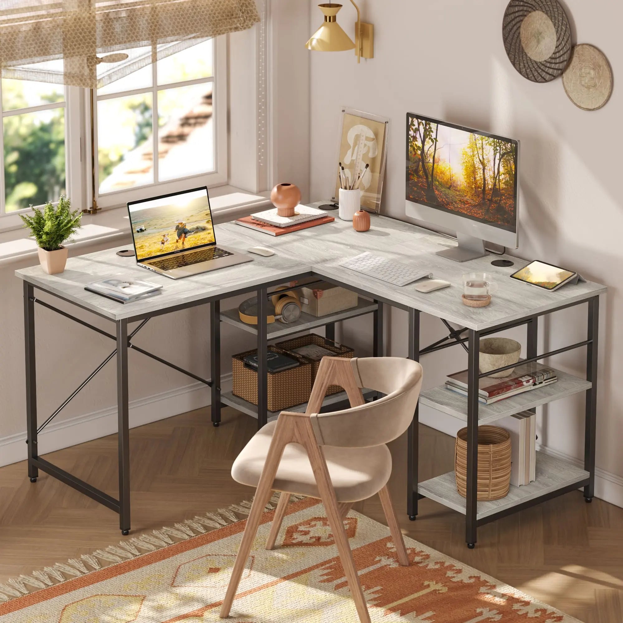 the wash white two person l shaped computer desk