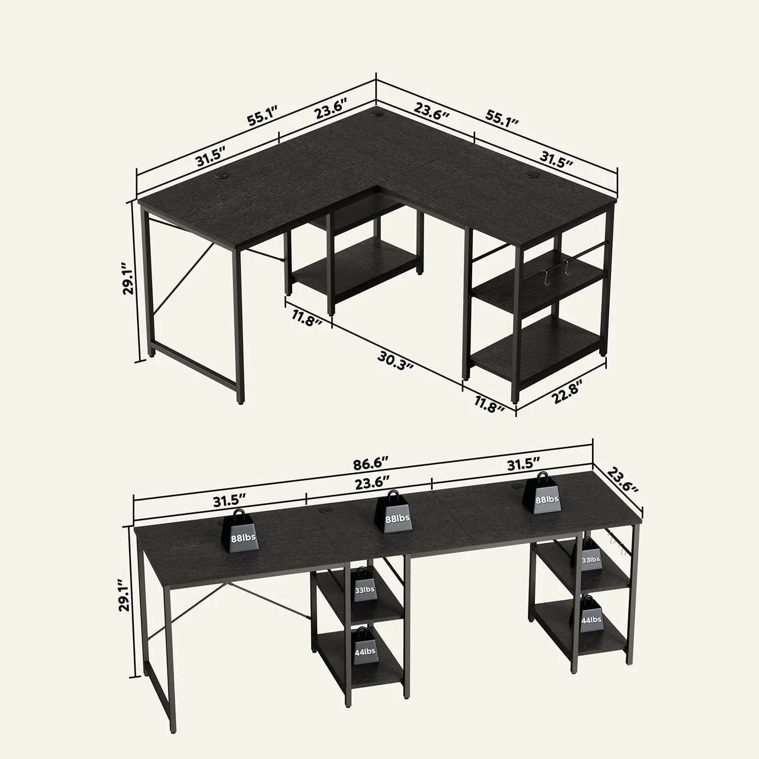 the size of this two person l shaped computer desk