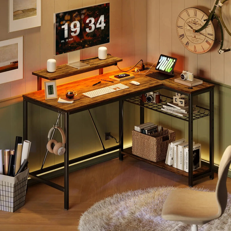 LED L-Shaped Gaming Desk | Monitor Stand | 48 Inch