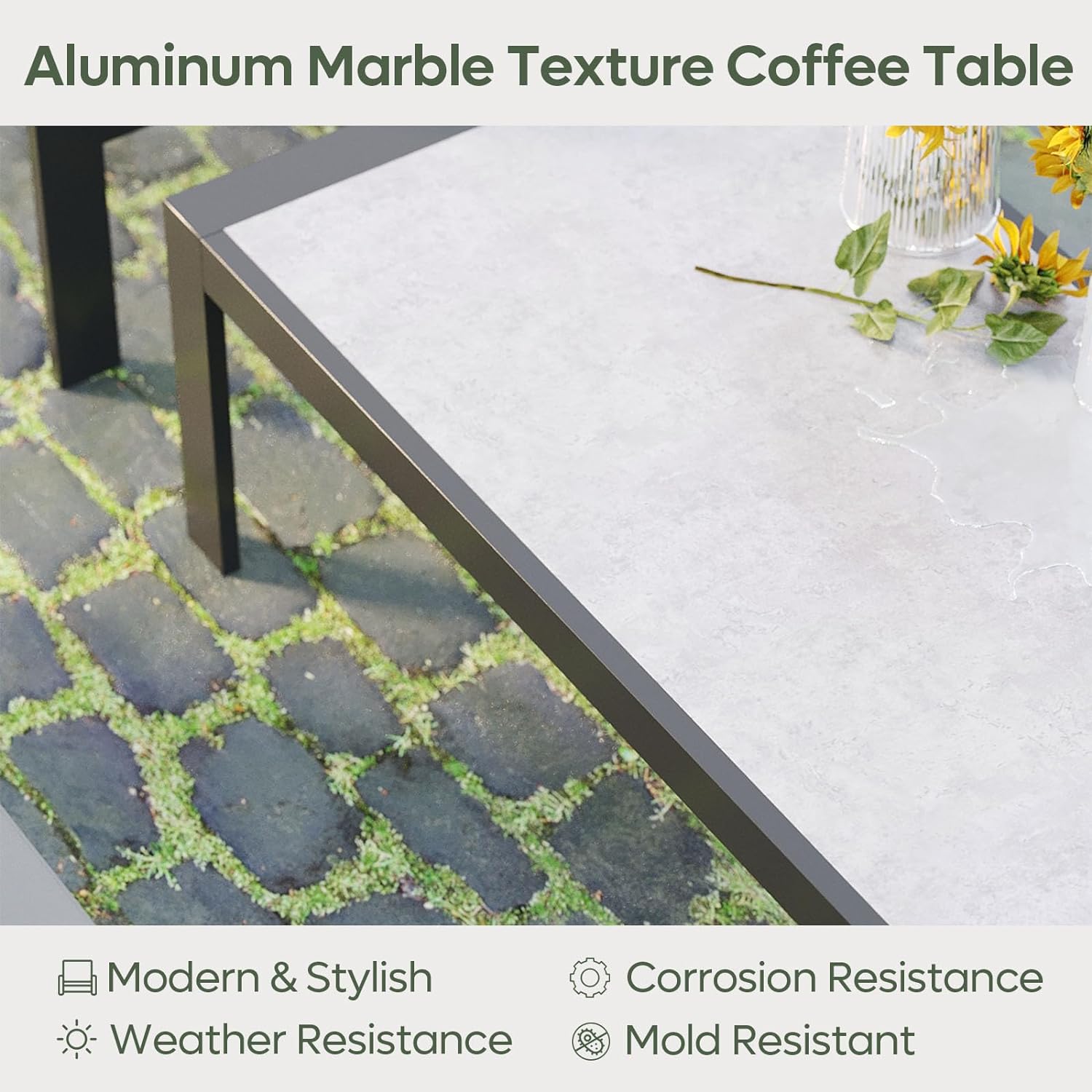 the detail of LED Aluminum Patio Side Table, Marble Texture Outdoor Square End Table, Anti-Slip Bistro Coffee Table with Waterproof Olefin Bag for Backyard, Balcony and Graden Bestier