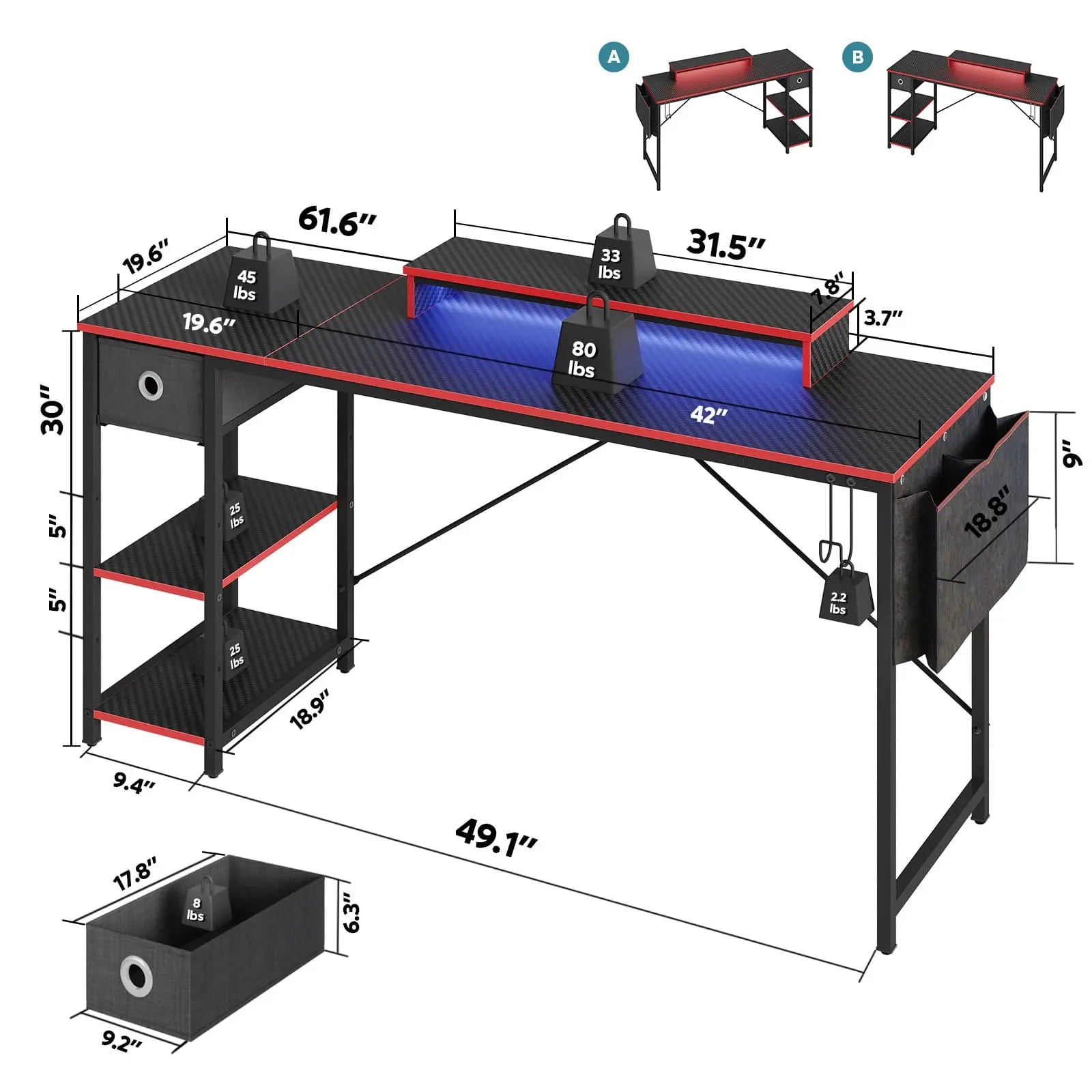 the size of this led computer desk with shelves