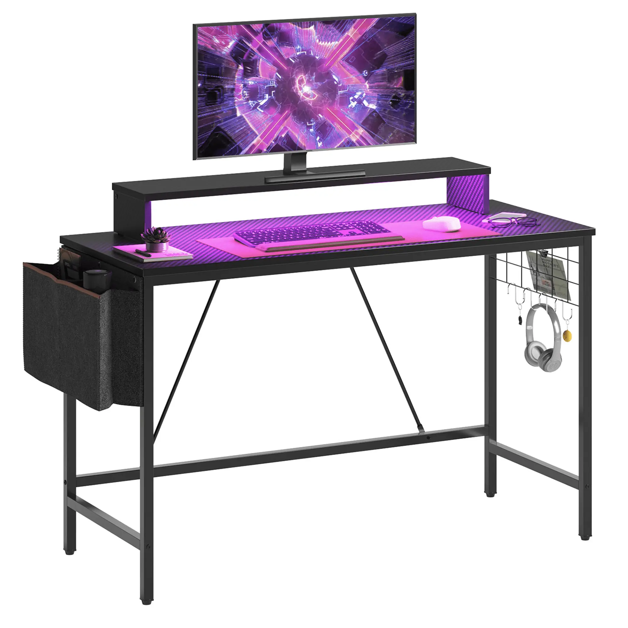 the led computer desk with monitor stand in the white background