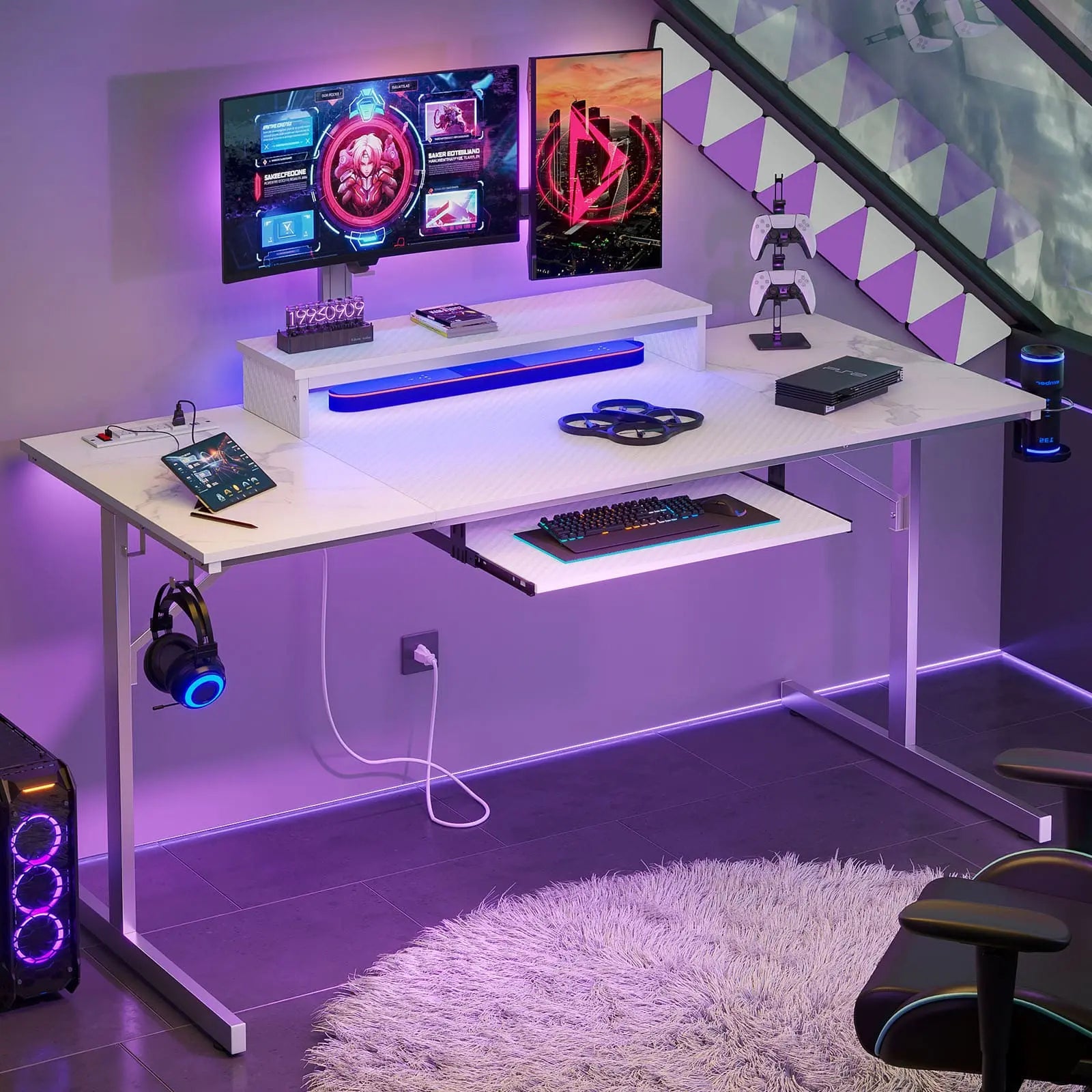 the white led gaming desk in a room