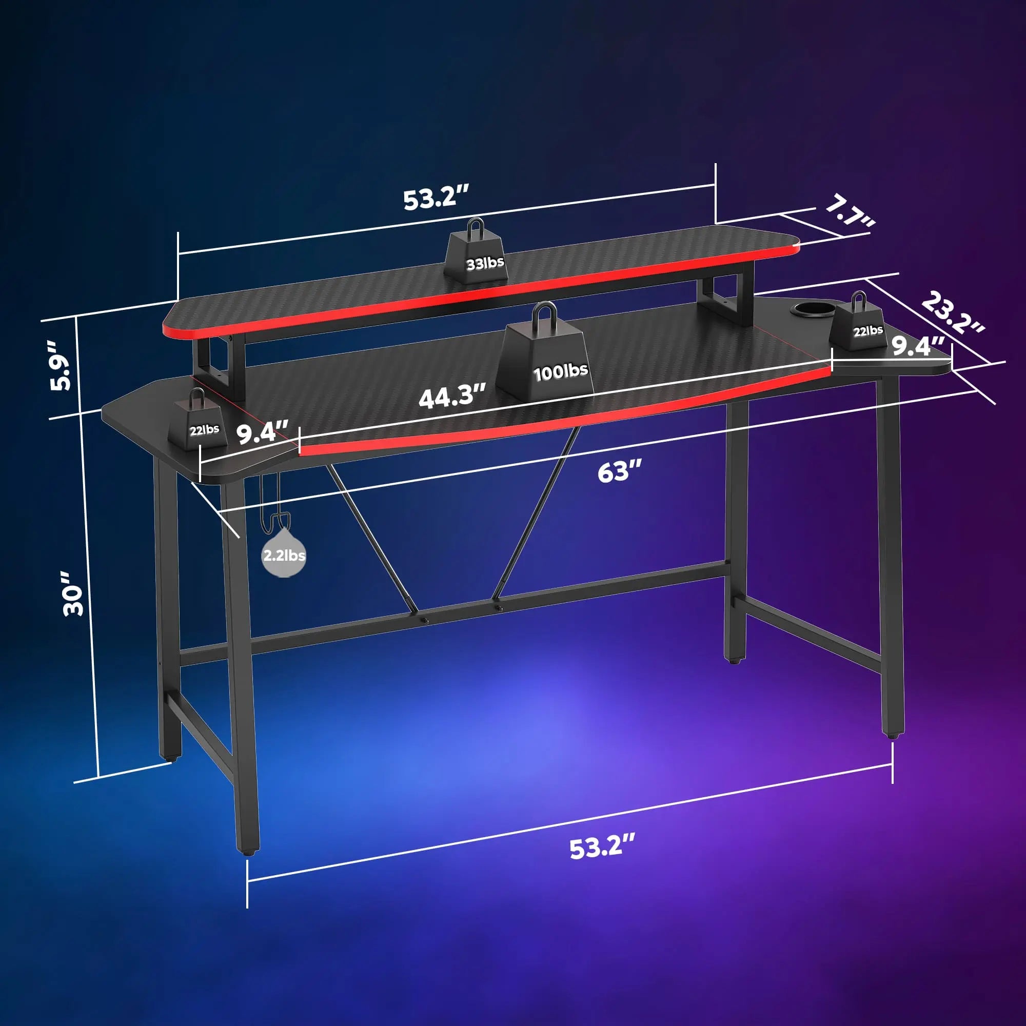 the size of this led gaming desk with monitor stand