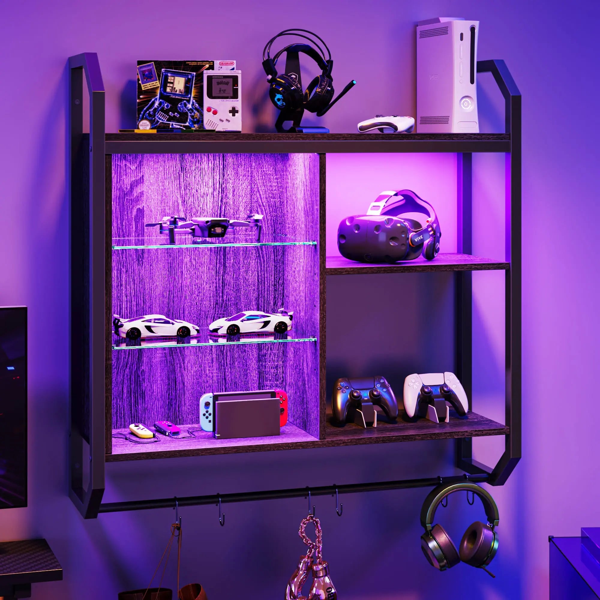 the black led gaming floating shelves