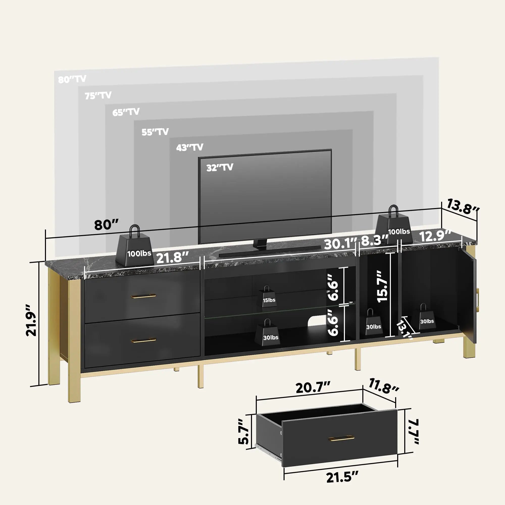 80 inch led gaming tv stand with glass shelves Bestier