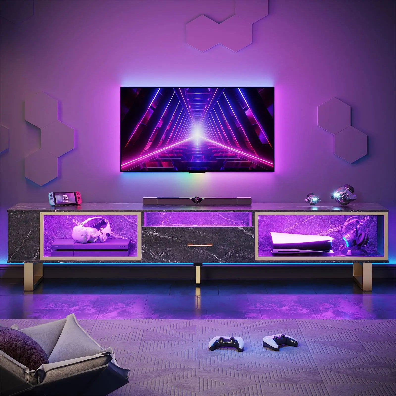 80 inch led gaming entertainment center with open storage Bestier