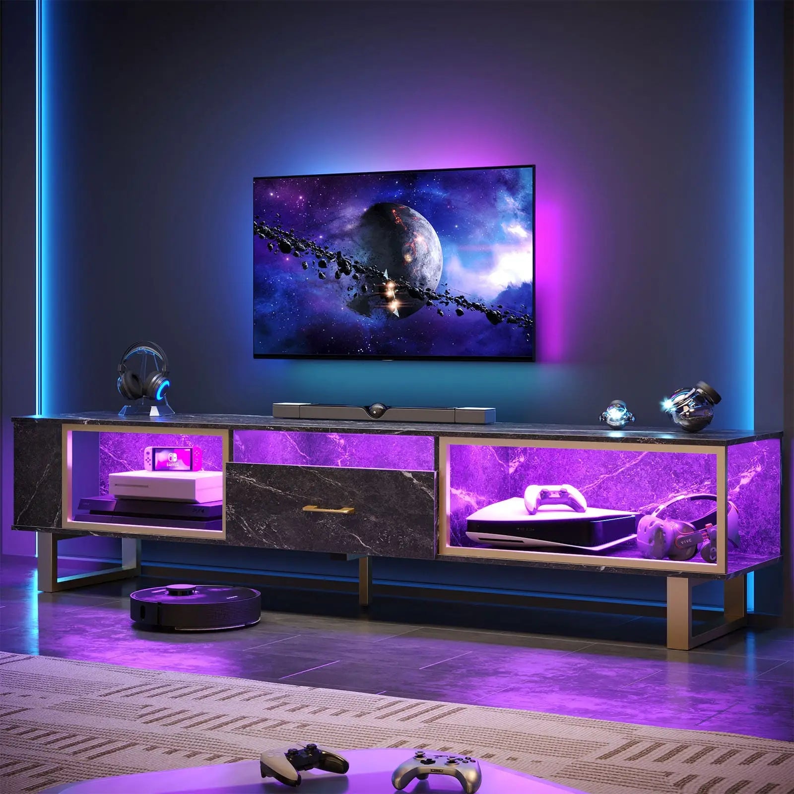 80 inch led gaming entertainment center with open storage Bestier