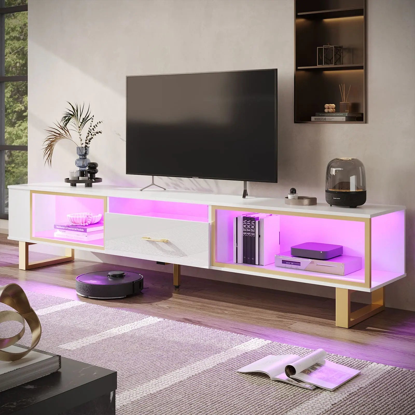 80 inch led gaming entertainment center with open storage Bestier