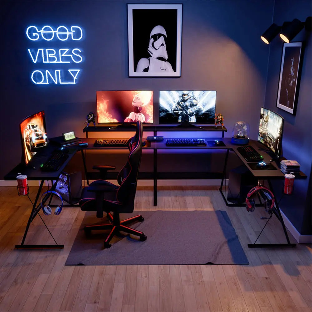 65 Inch L-Shaped Gaming Desk | Corner Computer Table