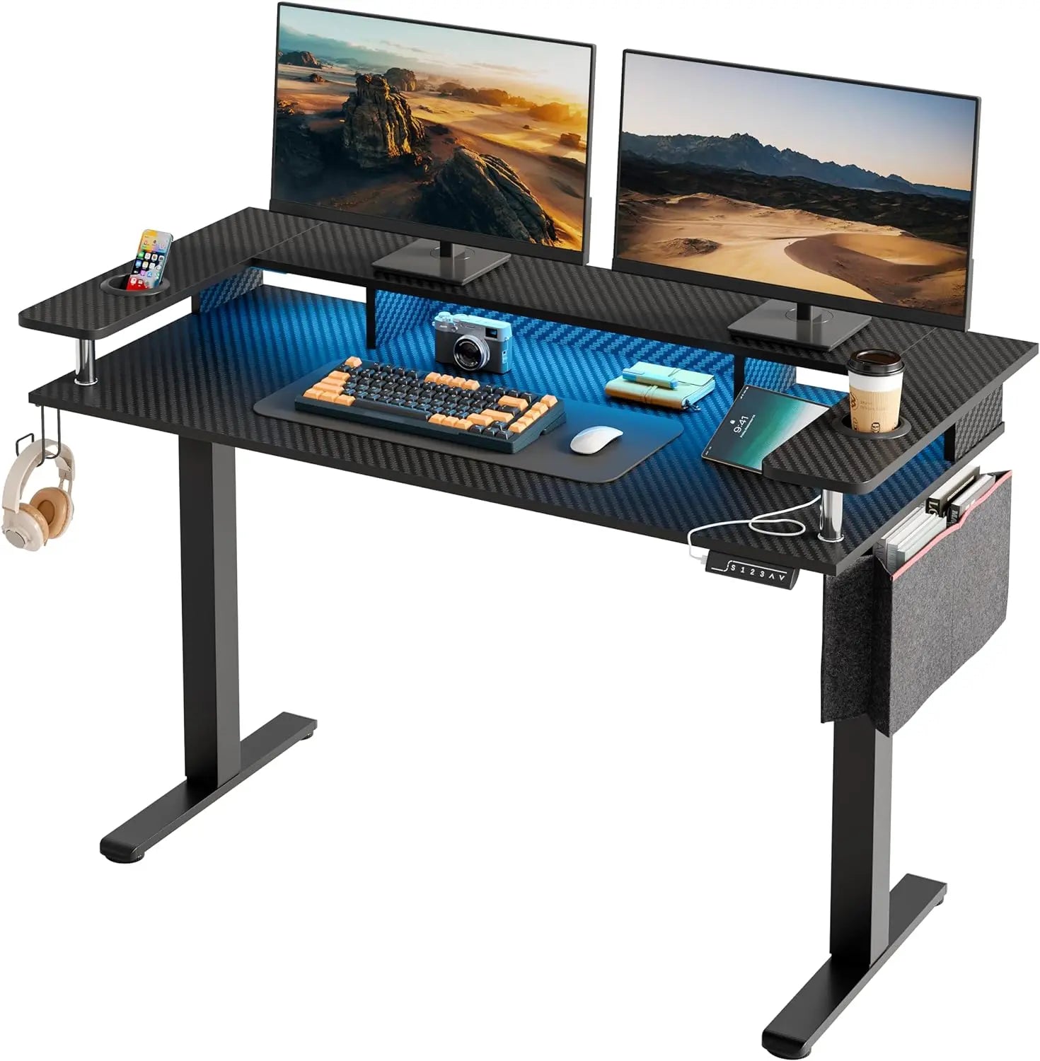 the black led standing desk in the white background