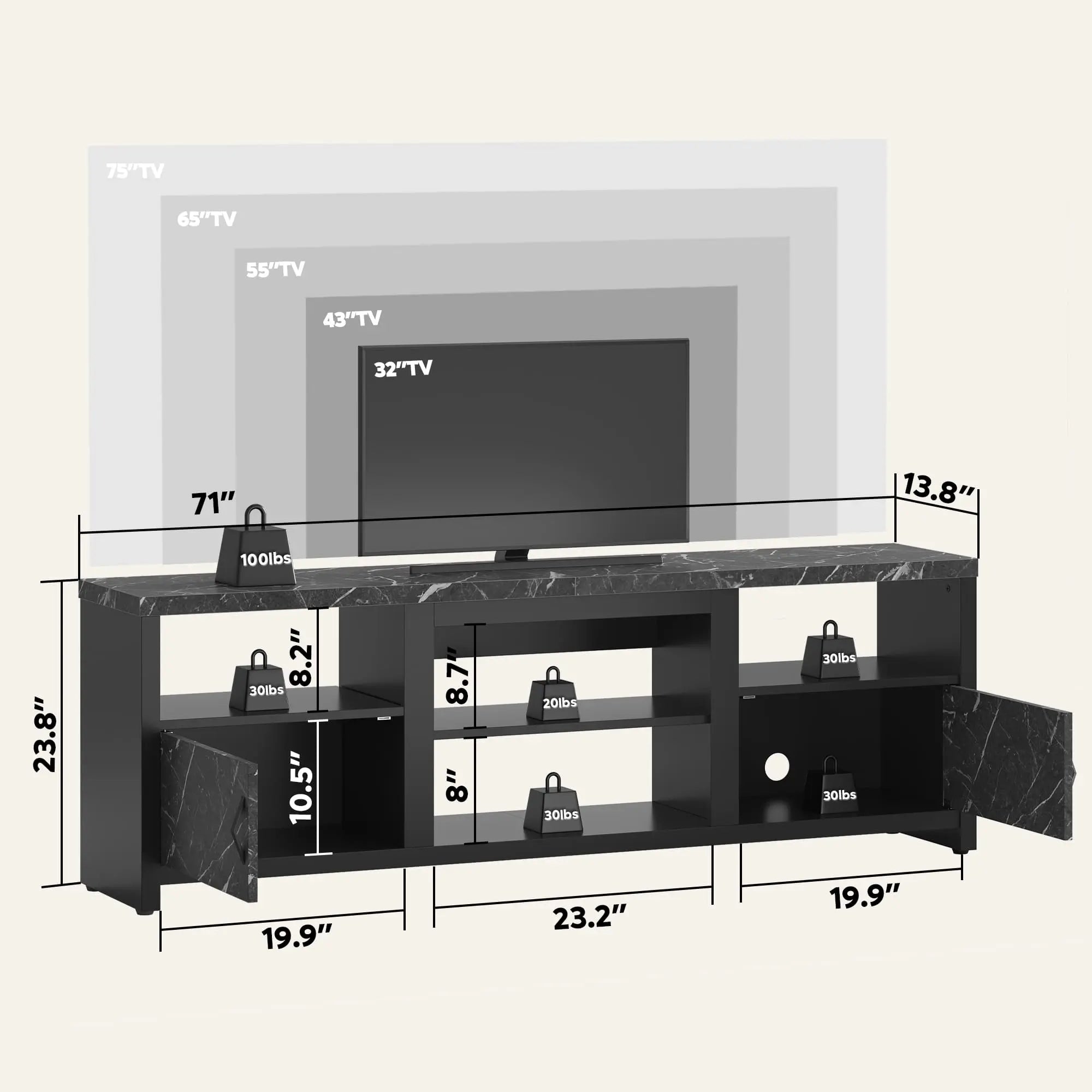 70 inch led tv stand with storage cabinets Bestier