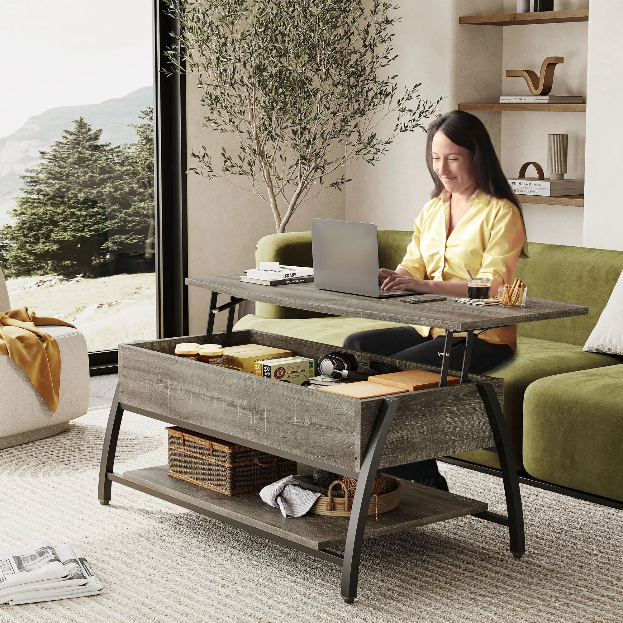 the grey lift top coffee table in a room