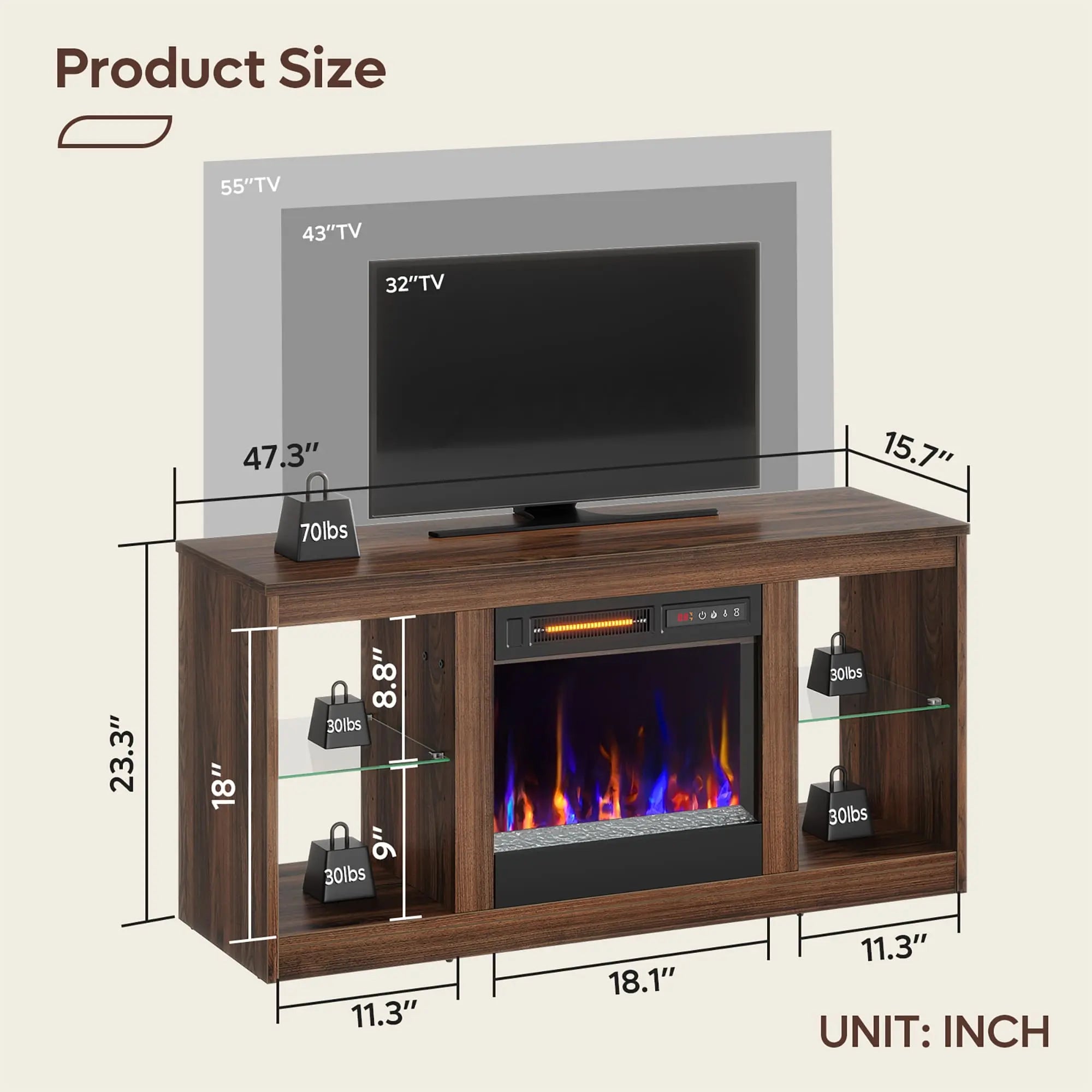 the size of this modern fireplace led tv stand