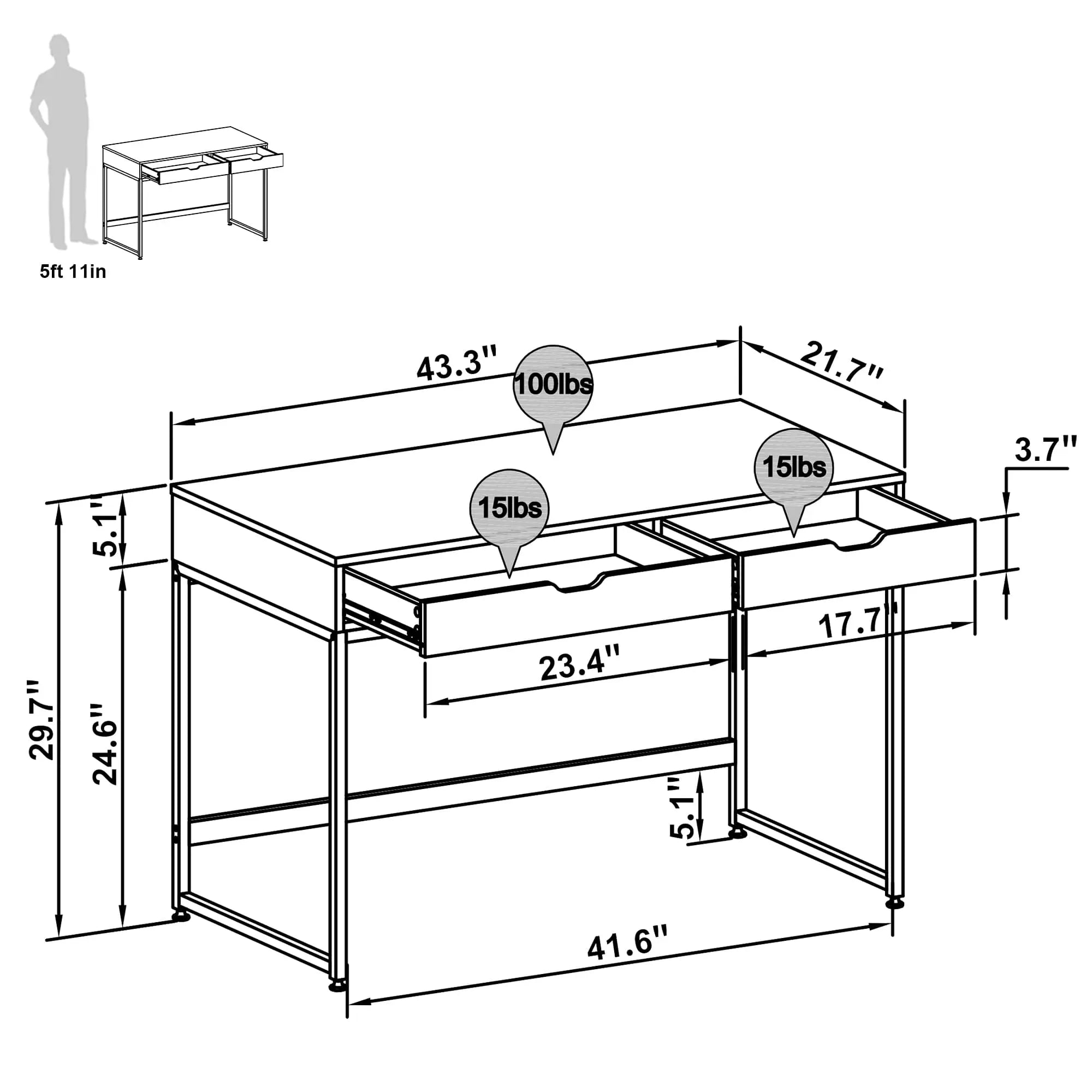 the size of this modern writing computer desk