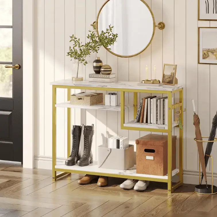 the white marble multi-functional hallway table in a room