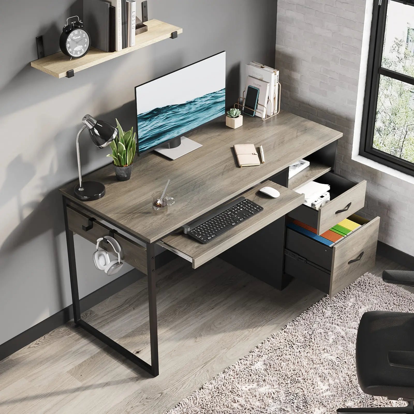 48 inch office computer desk with drawers Bestier