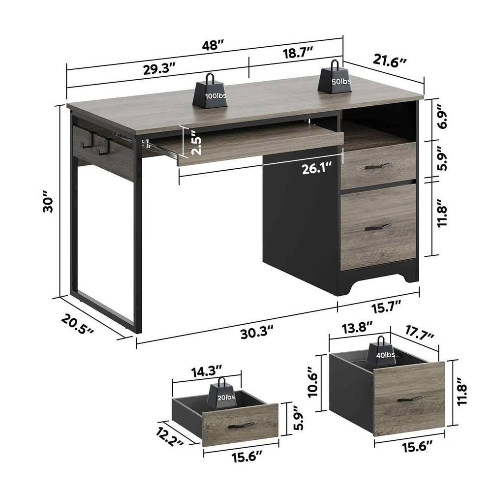 48 Inch Office Computer Desk | Storage & Drawers
