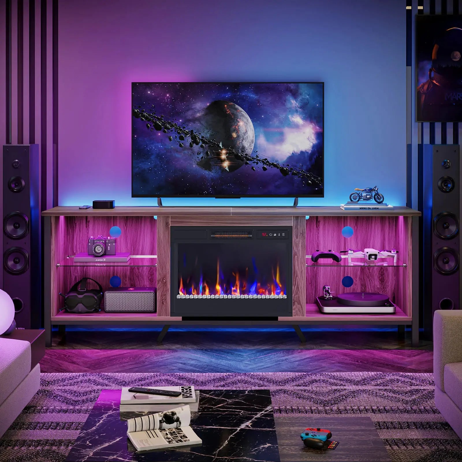 Bestier Modern LED Fireplace Entertainment Center Bestier