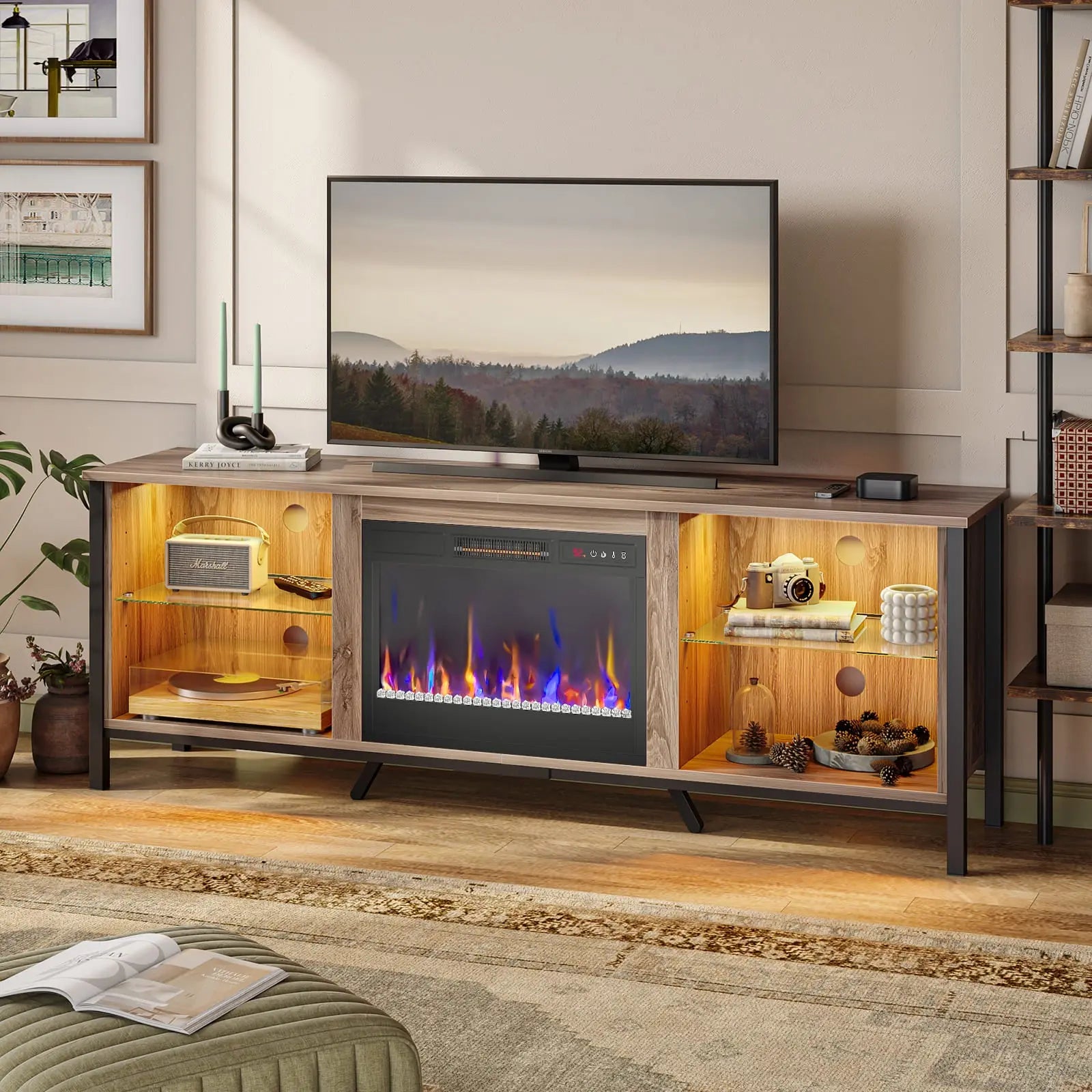 Bestier Modern LED Fireplace Entertainment Center Bestier