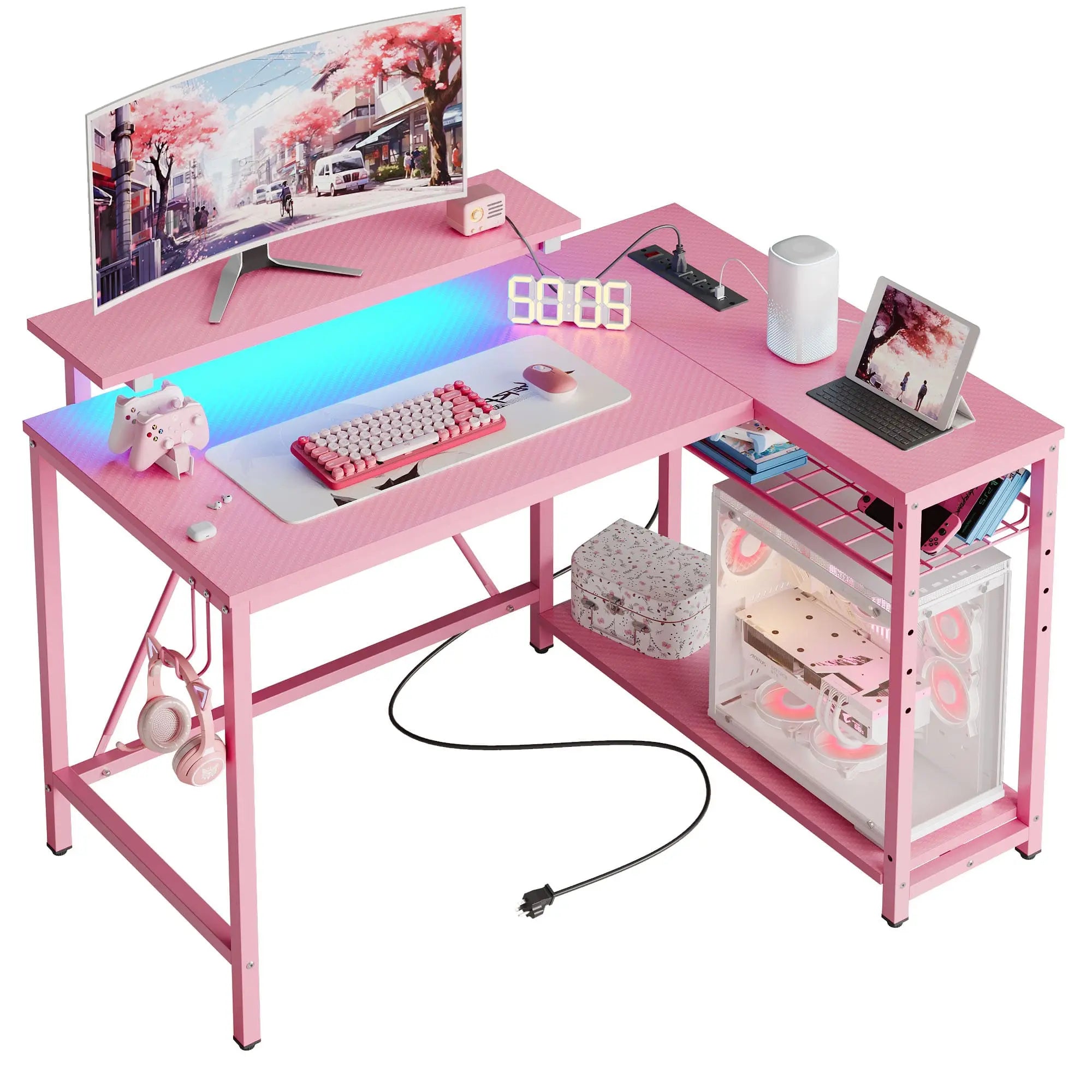 Bestier 42 inch Small L Shaped Gaming Desk with Charging Port & LED Strip Bestier