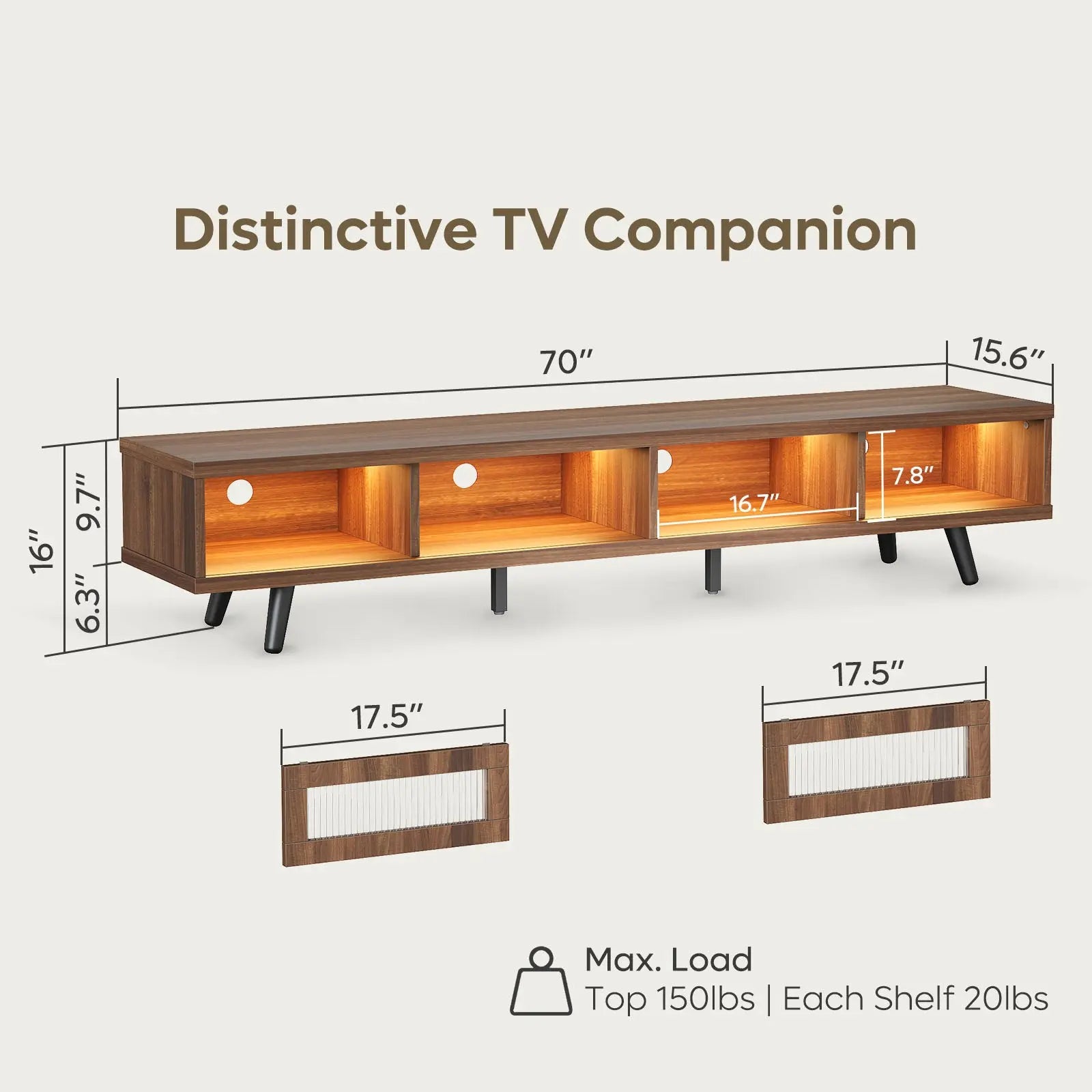 70 inch LED Modern Low Profile TV Consoles of Ancona Walnut