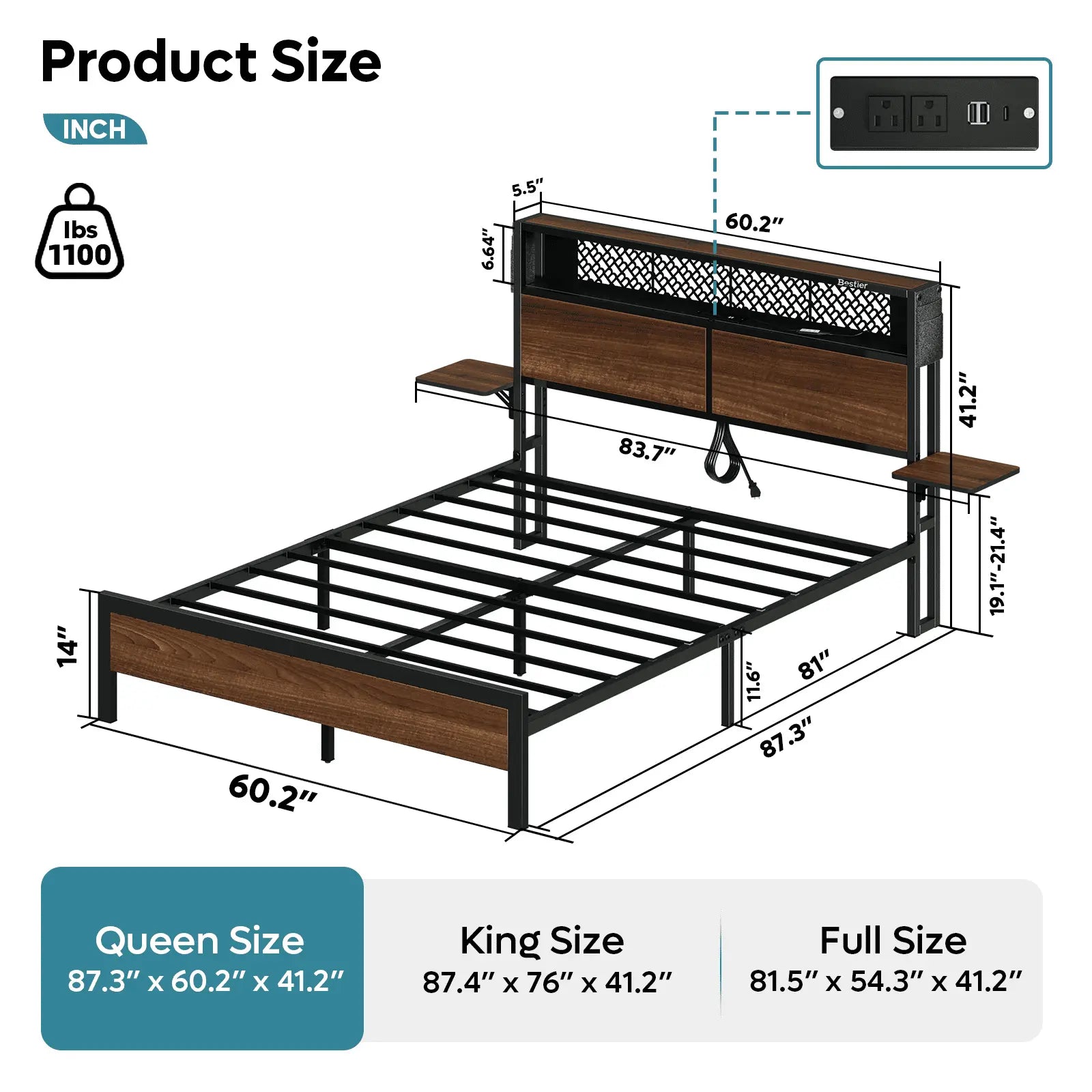 the size of the queen size bed frame with headboard