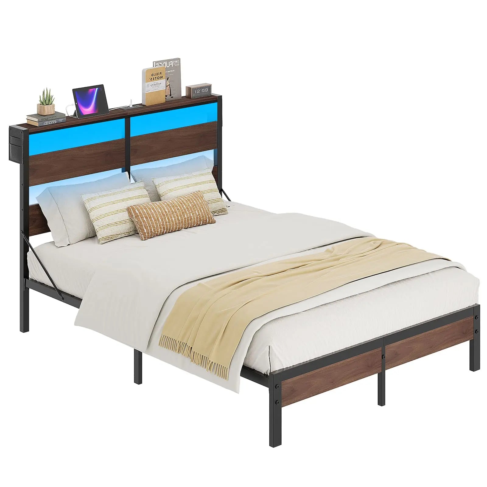 queen bed frame with storage headboard and charging station Bestier