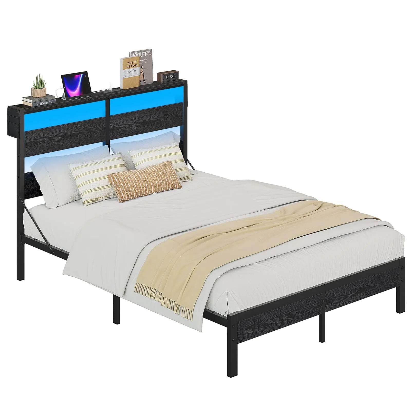 queen bed frame with storage headboard and charging station Bestier