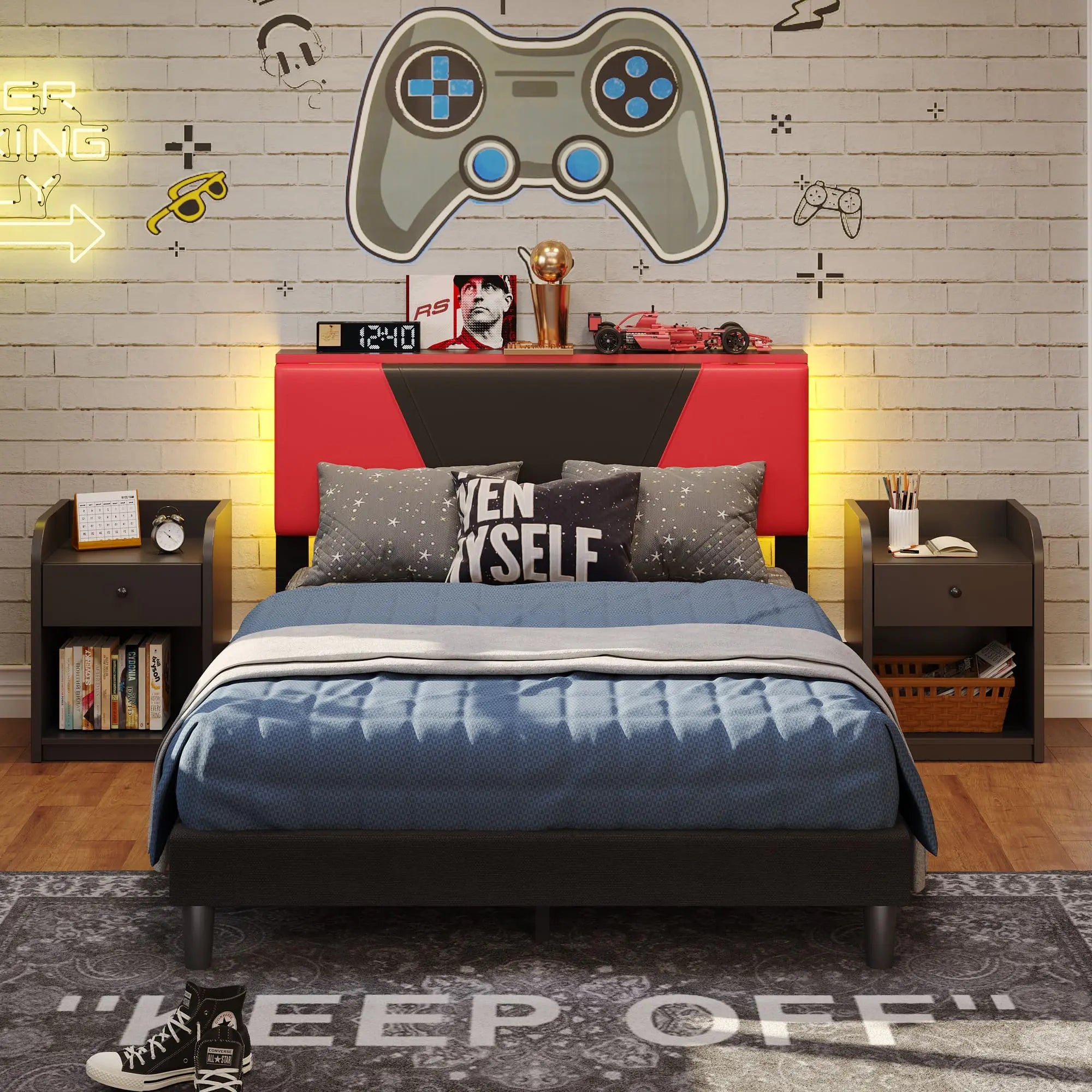 queen size gaming style led bed frame Bestier