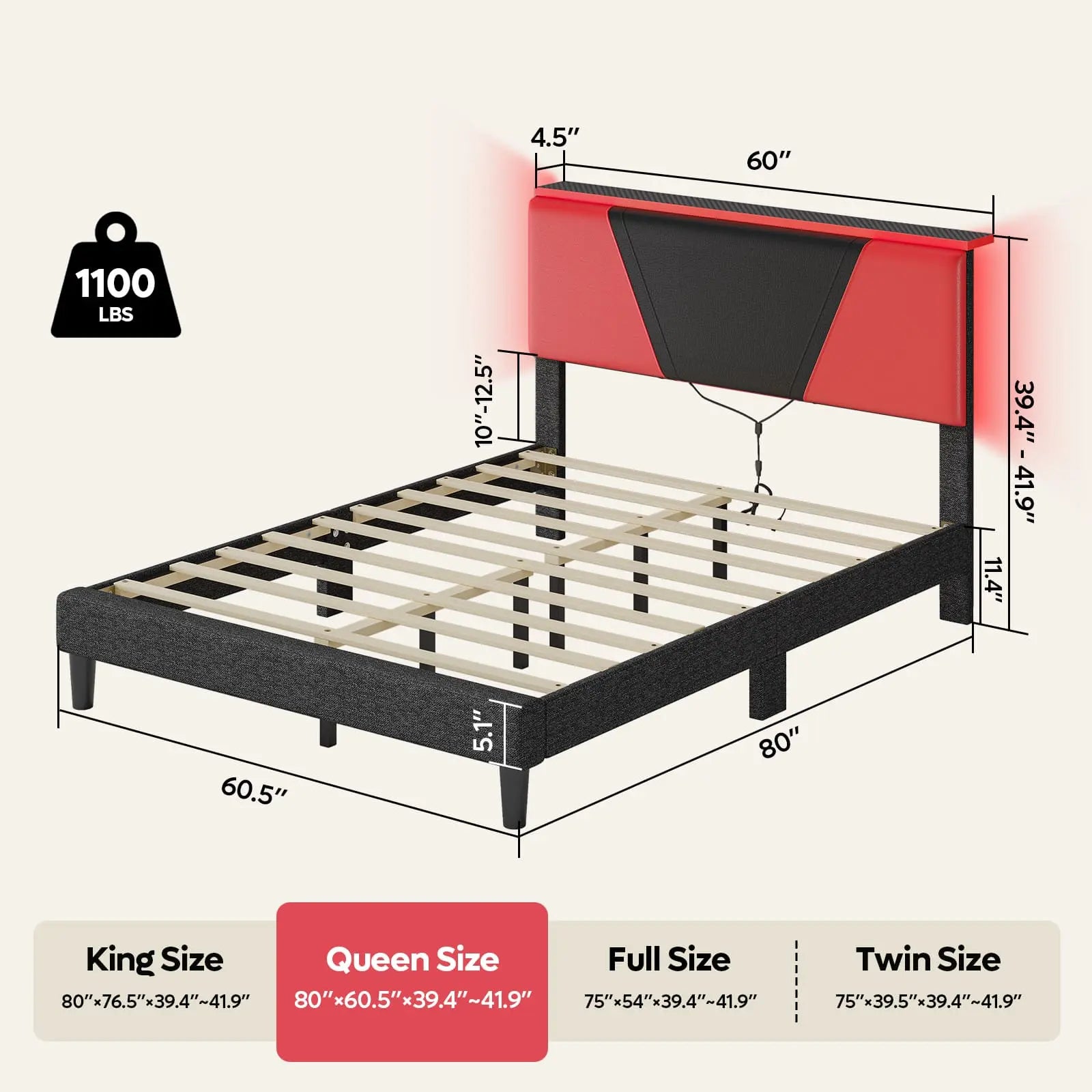 queen size gaming style led bed frame Bestier