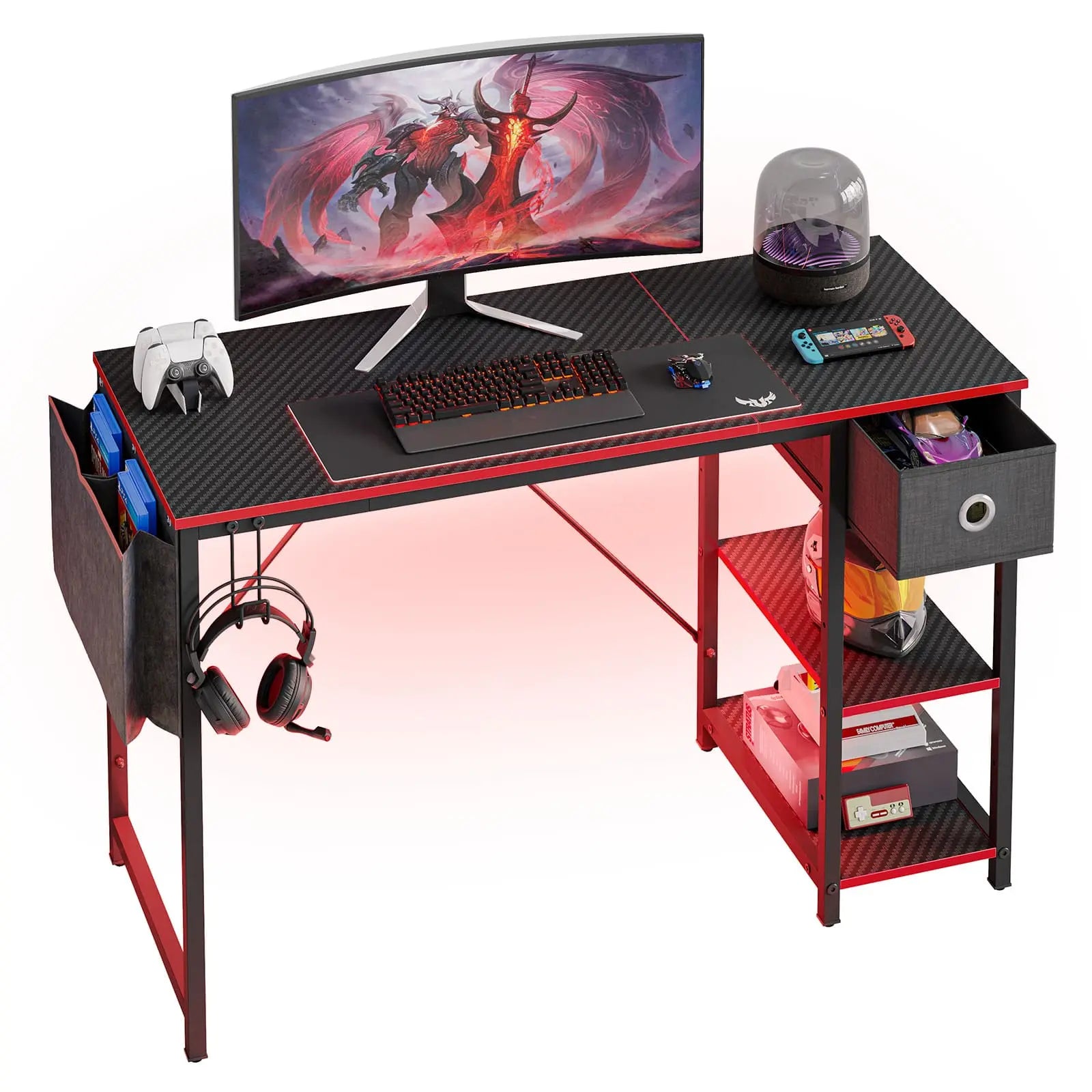 the black led computer desk in the white background